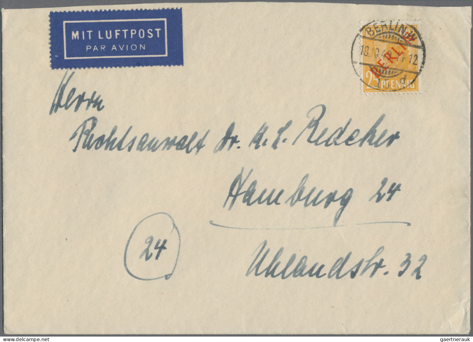 Berlin: 1949, Partie Von 13 Briefen/Karten Mit Frankaturen Rotaufdruck, Dabei Mi - Lettres & Documents