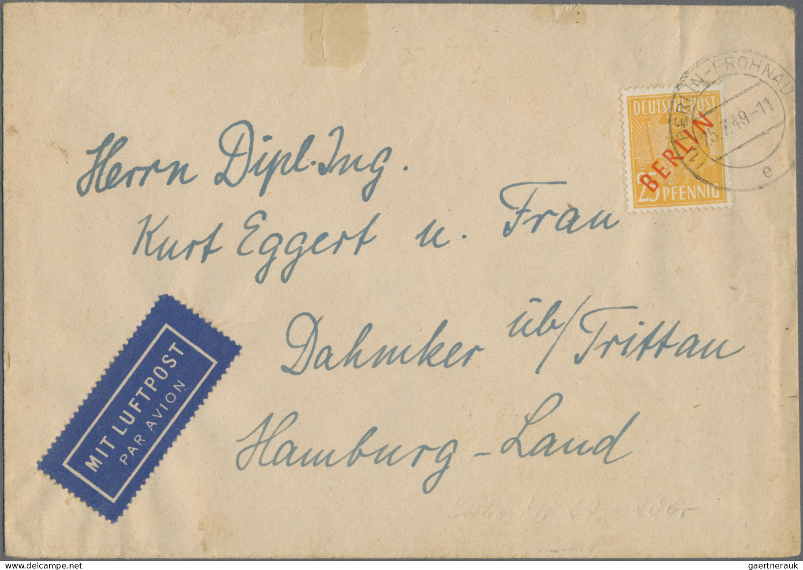 Berlin: 1949, Partie Von 14 Briefen/Karten Mit Frankaturen Rotaufdruck, Dabei 25 - Lettres & Documents