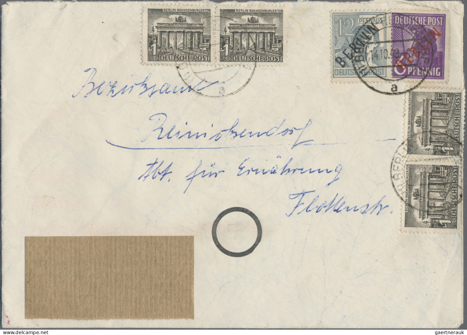 Berlin: 1949, Partie Von 14 Briefen/Karten Mit Frankaturen Rotaufdruck, Dabei Au - Lettres & Documents