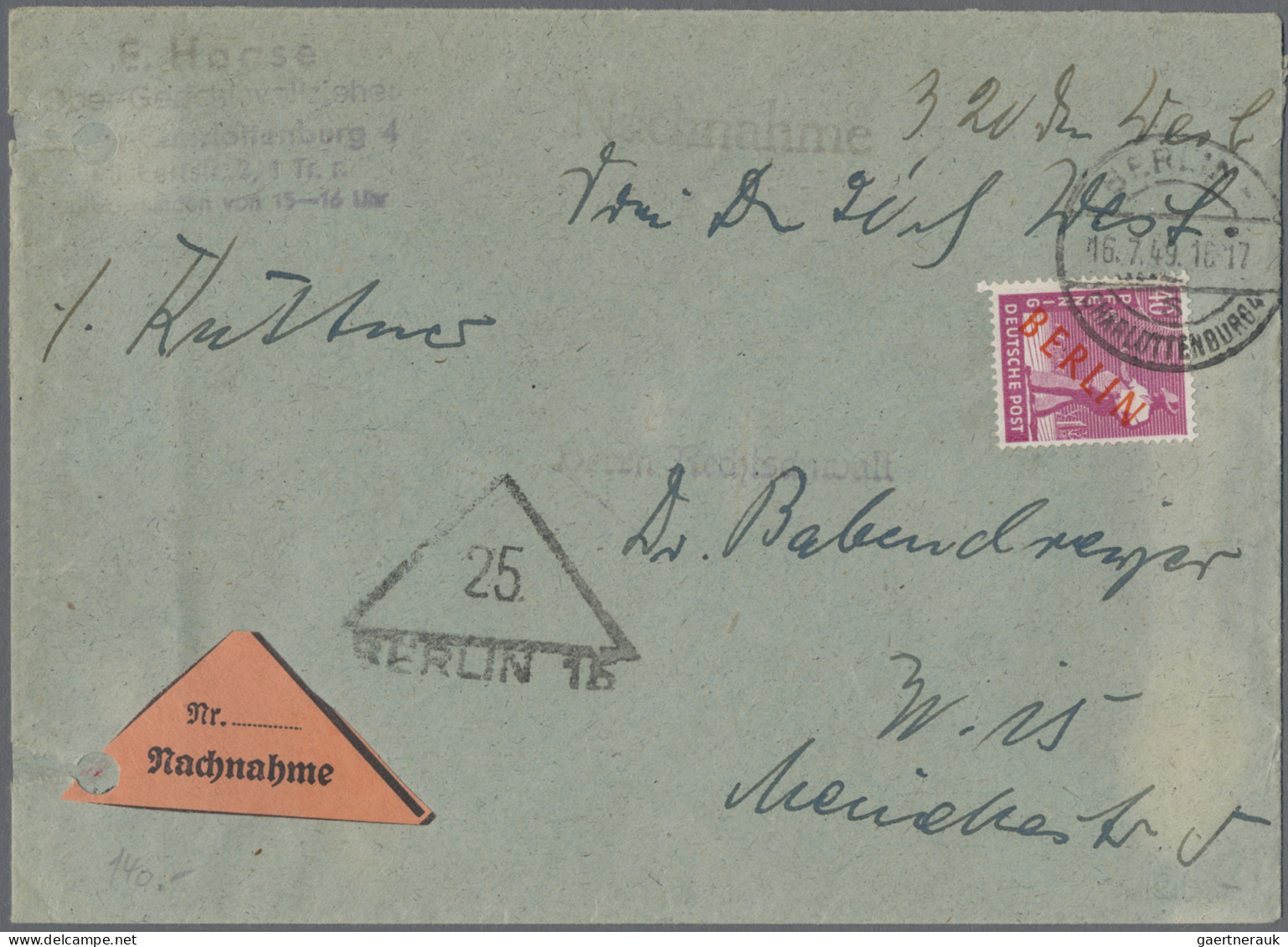 Berlin: 1949, Partie Von 14 Briefen/Karten Mit Frankaturen Rotaufdruck, Dabei Au - Lettres & Documents