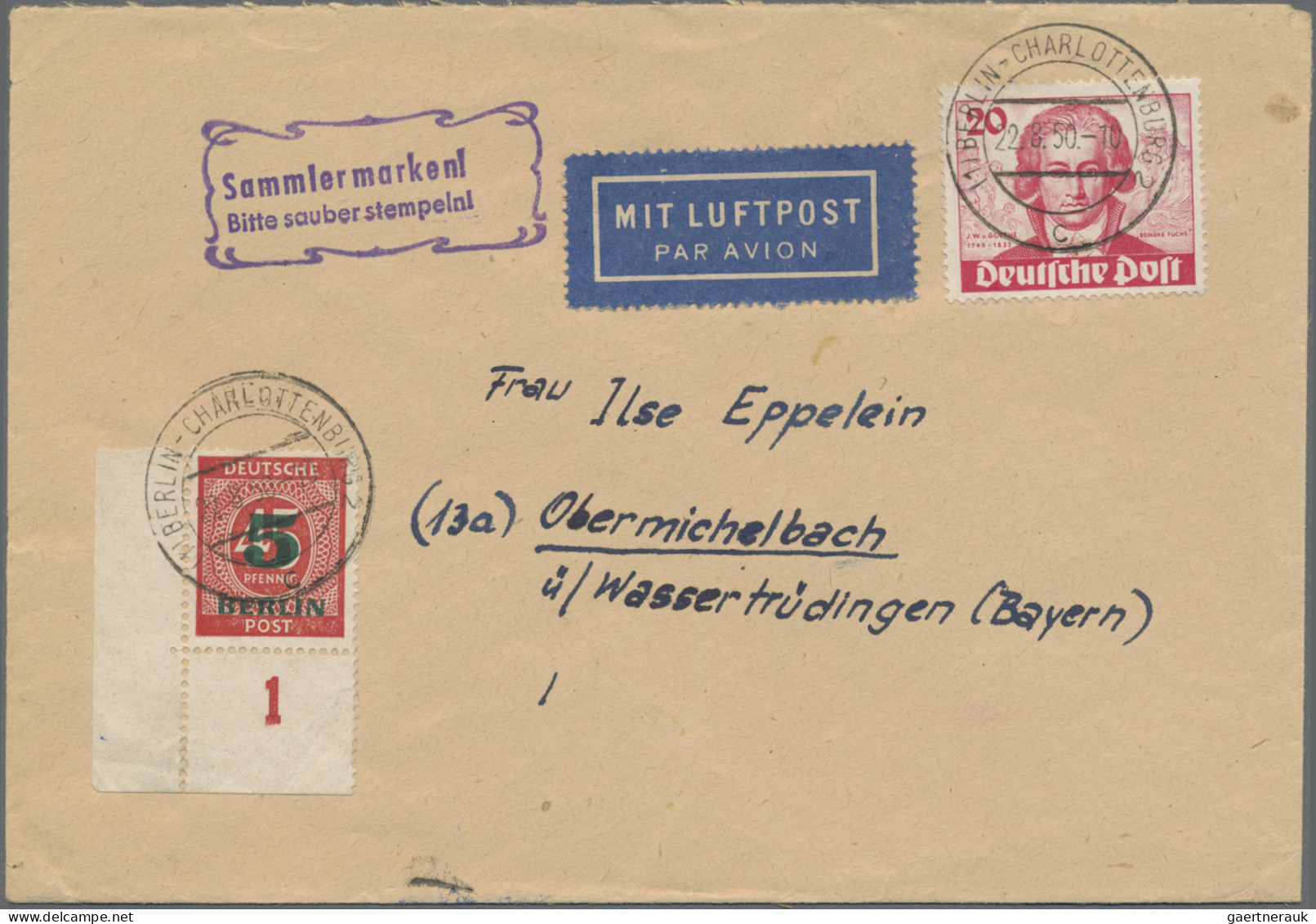 Berlin: 1949/1950, Partie Von Acht Briefen/Karten, Teils Etwas Beförderungsspure - Lettres & Documents