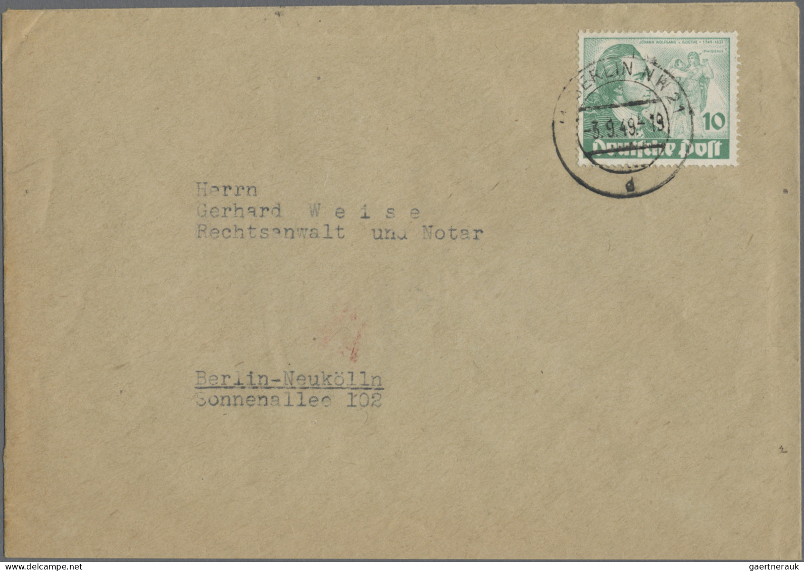 Berlin: 1949/1951, Partie Von Neun Briefen, Dabei 50 Pfg. Stephan Portogerechte - Cartas & Documentos