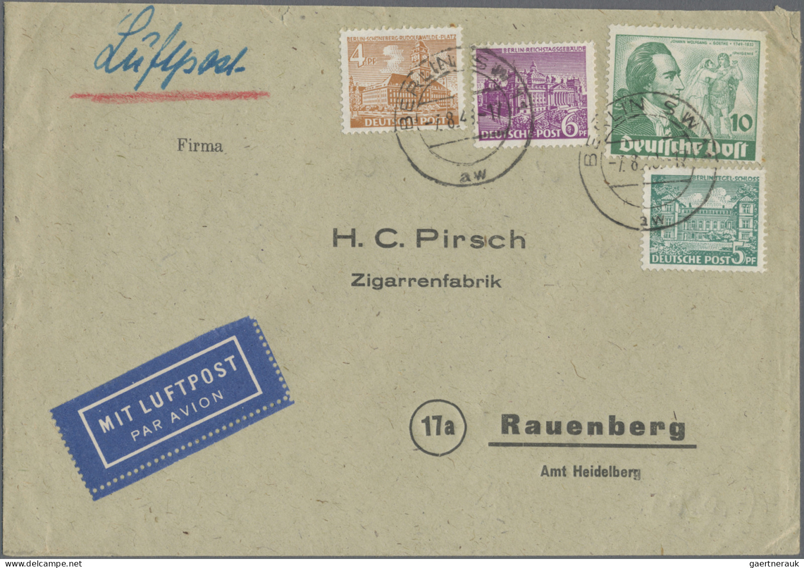 Berlin: 1949/1951, Partie Von Neun Briefen/Karten, Teils Etwas Beförderungsspure - Lettres & Documents