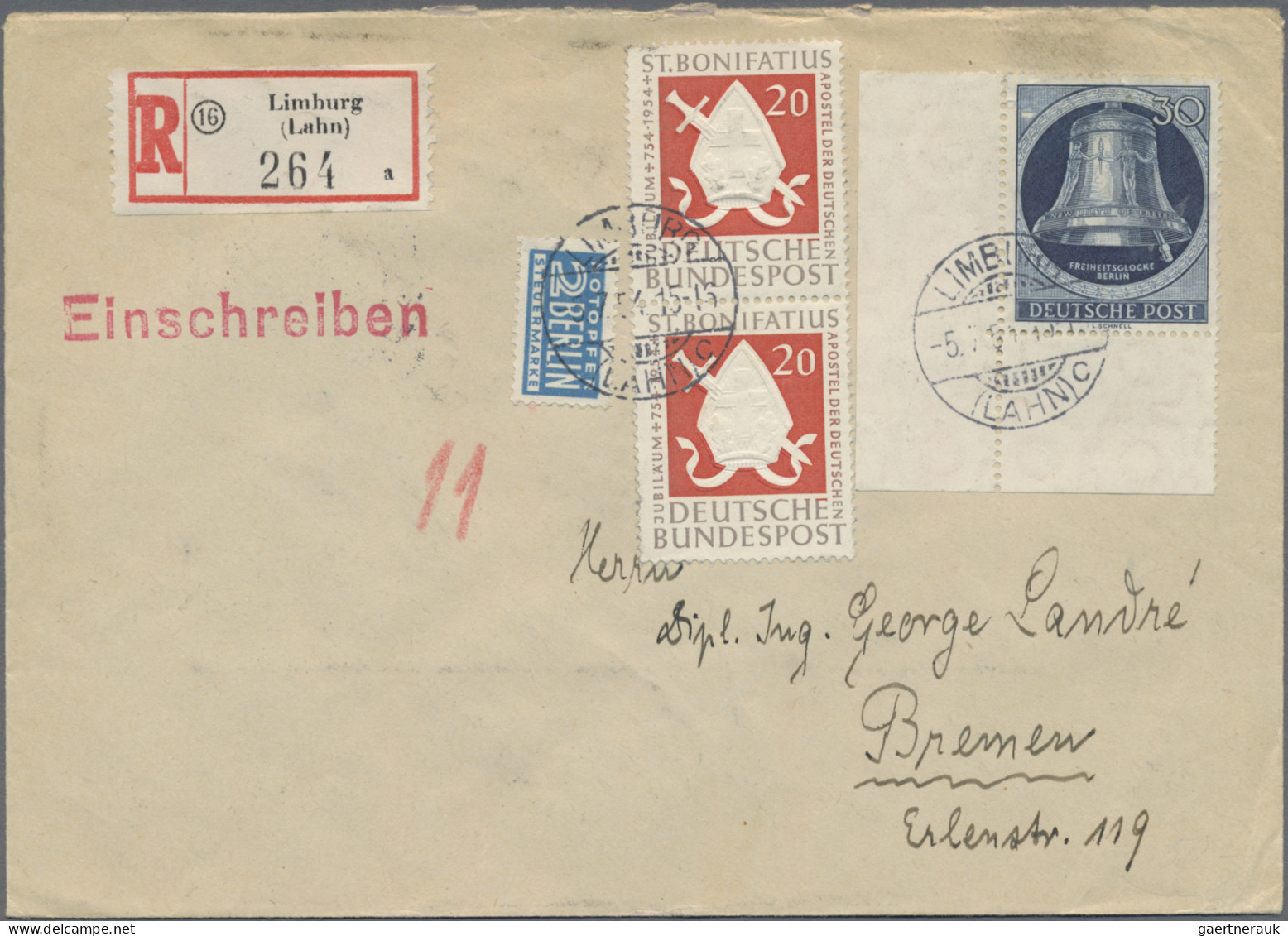 Berlin: 1949/1957, Partie Von Elf Belegen (plus Einer Vorderseite), Dabei Zwei E - Lettres & Documents