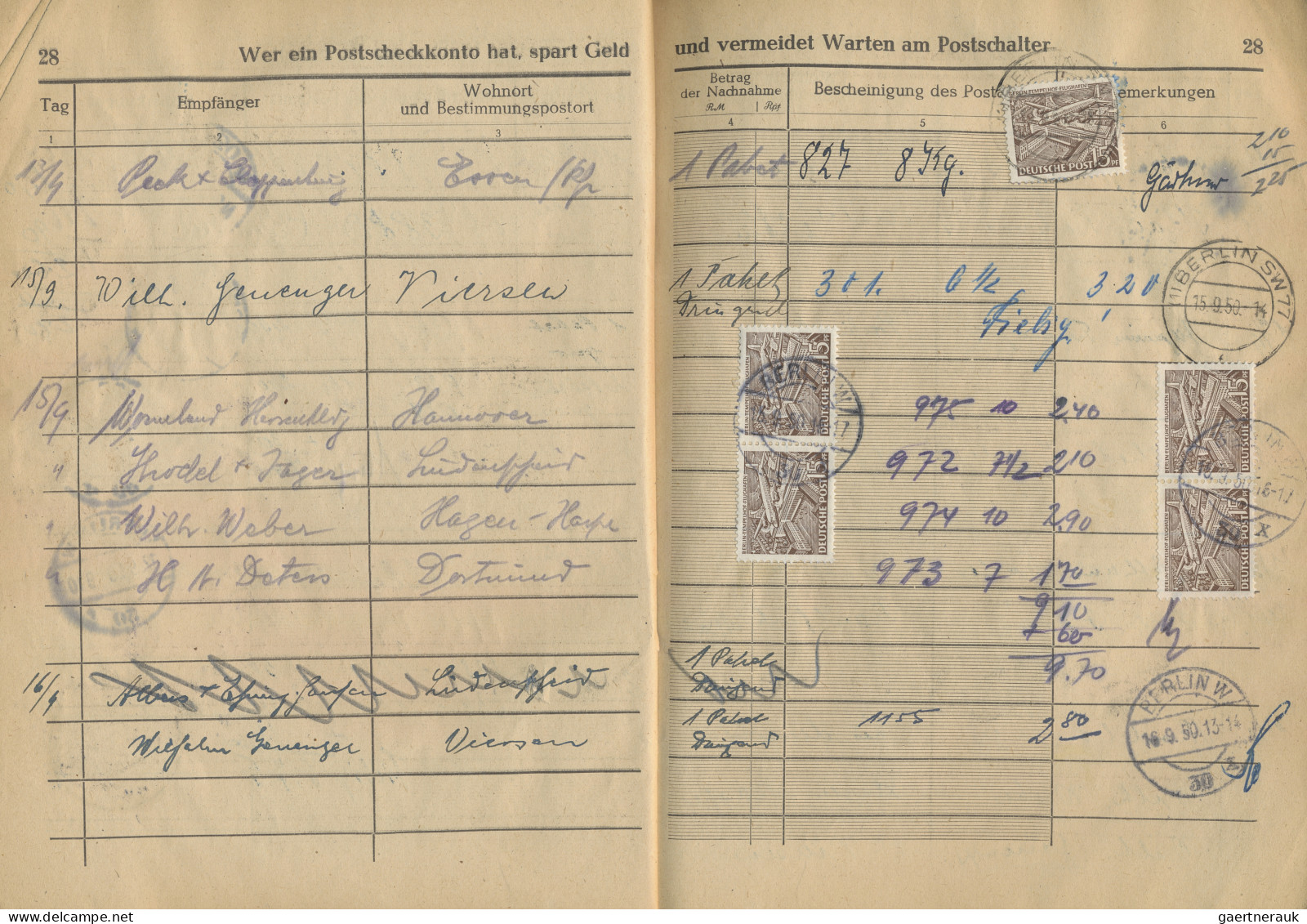 Berlin: 1950/1951, 3.2.50-7.3.51, Posteinlieferungsbuch Für Nachnahmen (lädiert/ - Lettres & Documents