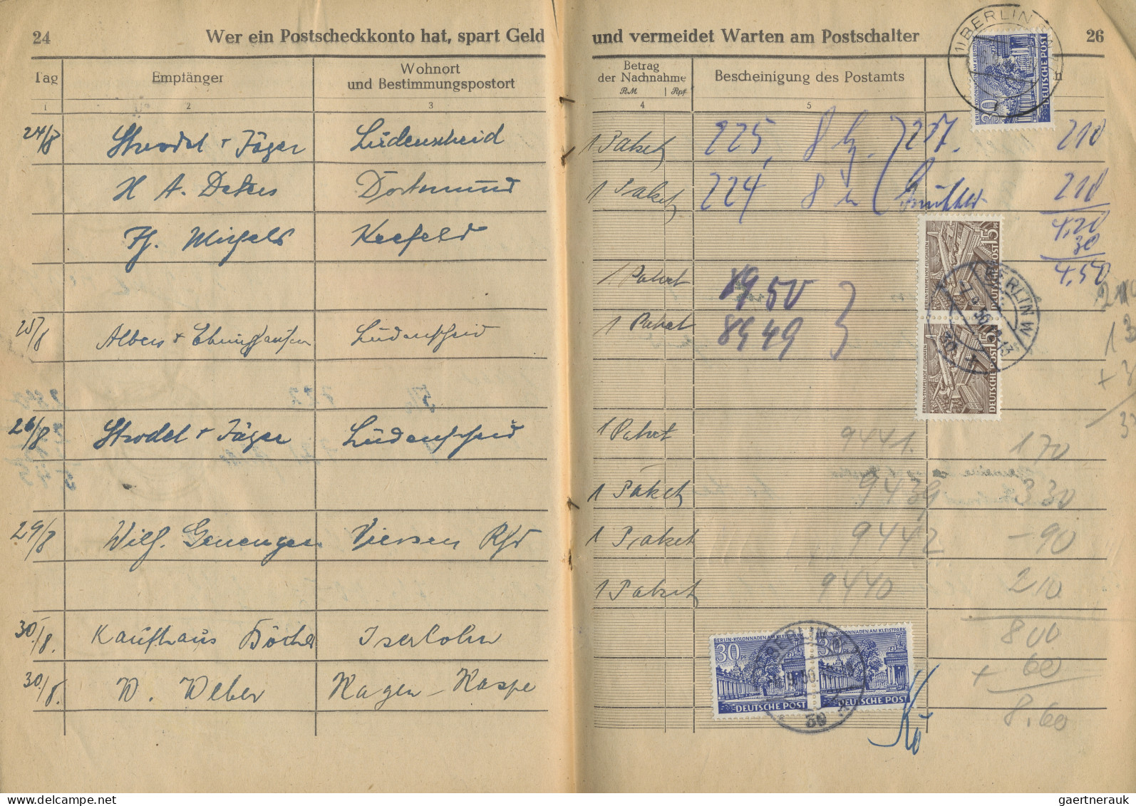 Berlin: 1950/1951, 3.2.50-7.3.51, Posteinlieferungsbuch Für Nachnahmen (lädiert/ - Lettres & Documents