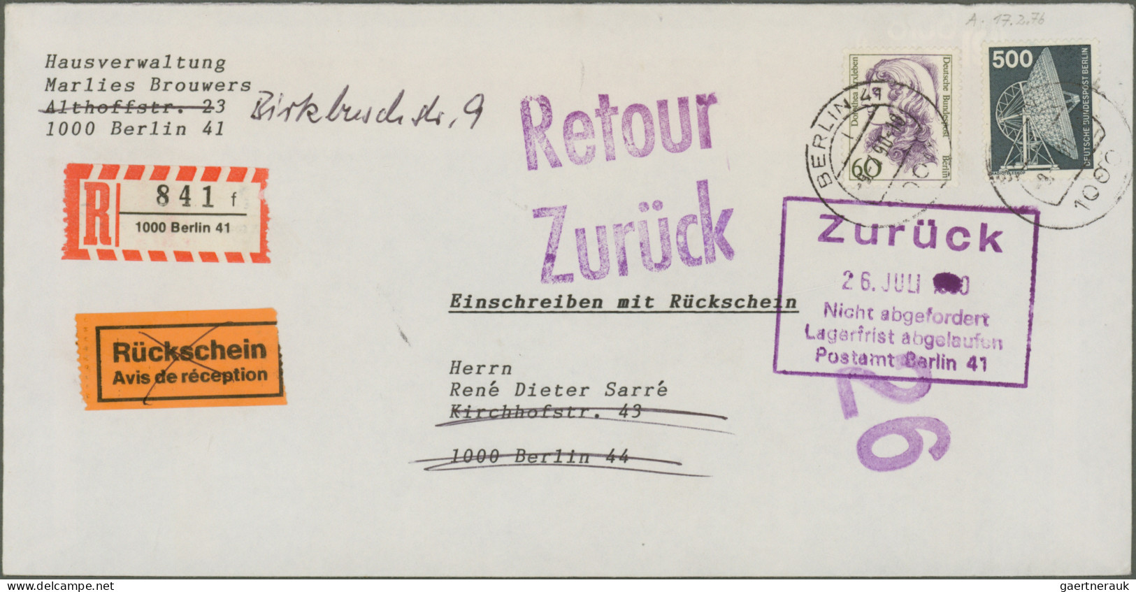 Berlin: 1961/1991, vielseitige Partie von ca. 165 Briefen und Karten, alle mit B