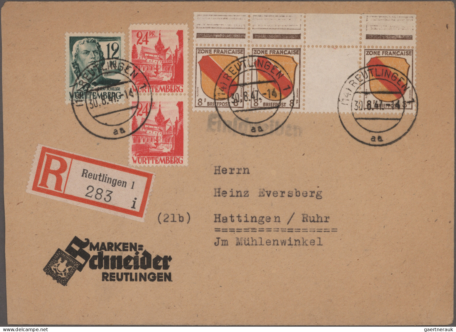 Französische Zone: 1945-1949, Sammlung von ca 200 Bedarfsbriefen in 3 Alben, dab