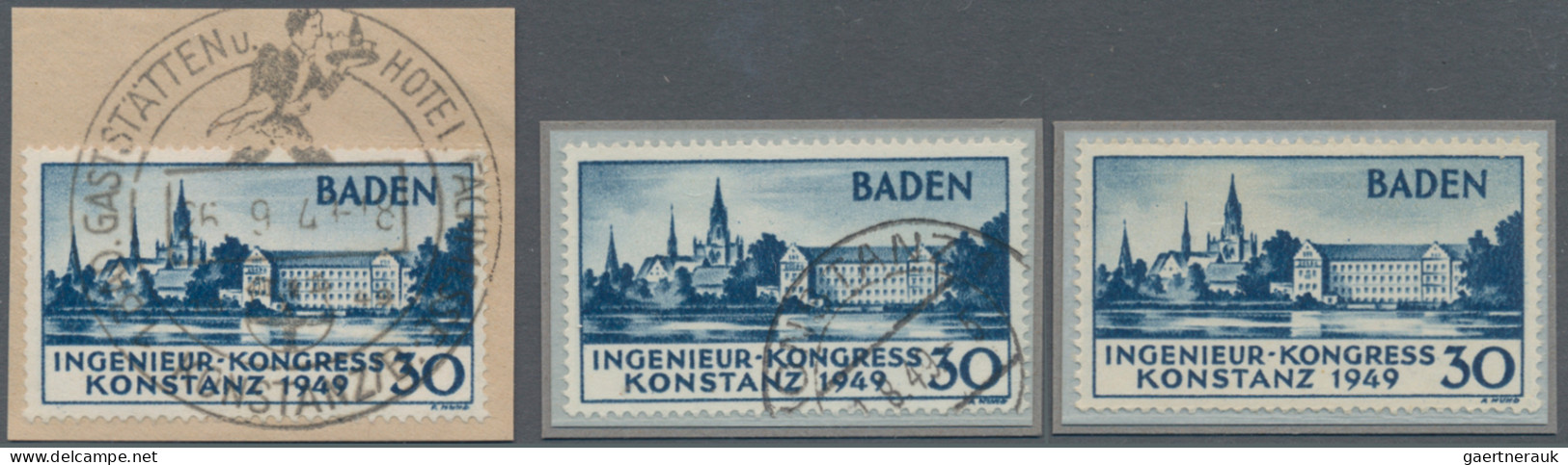 Französische Zone - Baden: 1949, Konstanz I, Spezialpartie mit 15 philatelistisc