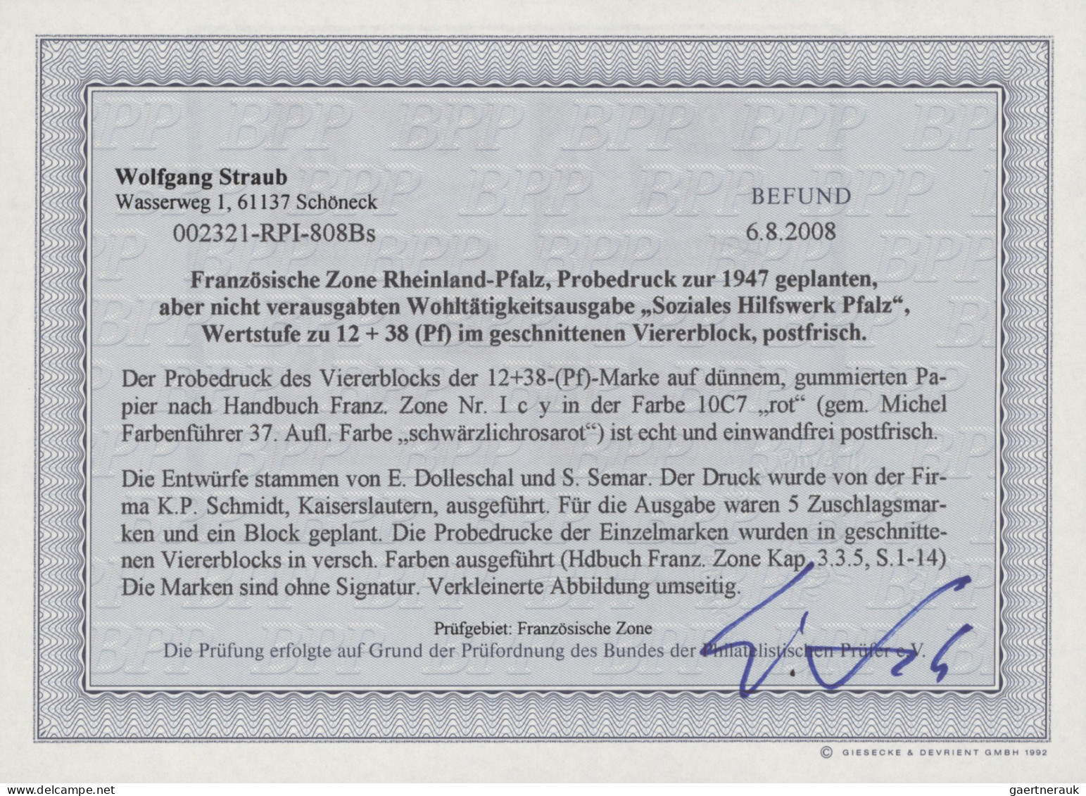 Französische Zone - Rheinland Pfalz: 19 postfrische Probedrucke zur 1947 geplant