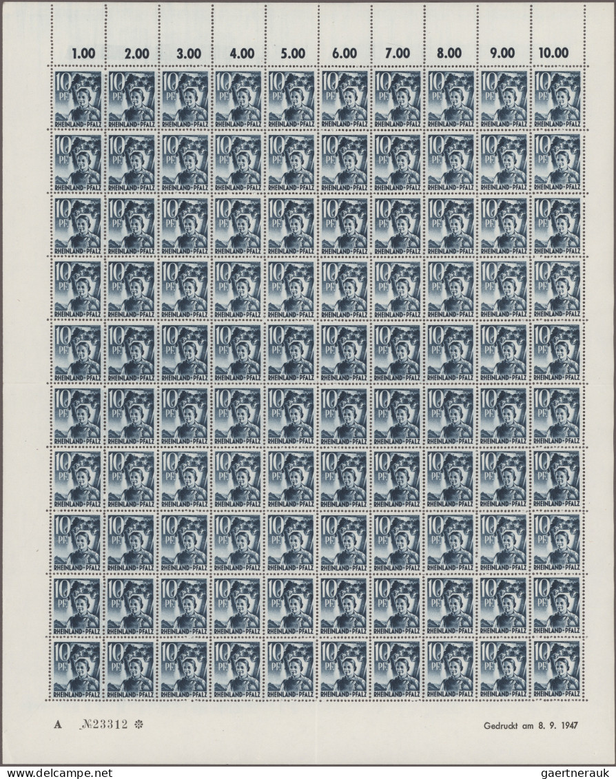 Französische Zone - Rheinland Pfalz: 1947, Freimarken 1. Ausgabe, der komplette