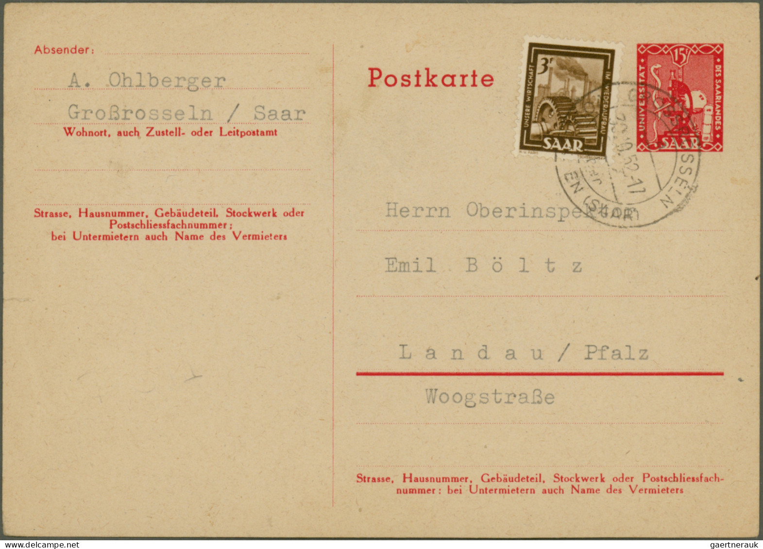 Saarland (1947/56): 1945/1958, Partie von 60 Bedarfs-Briefen/-Karten ab etwas Ge