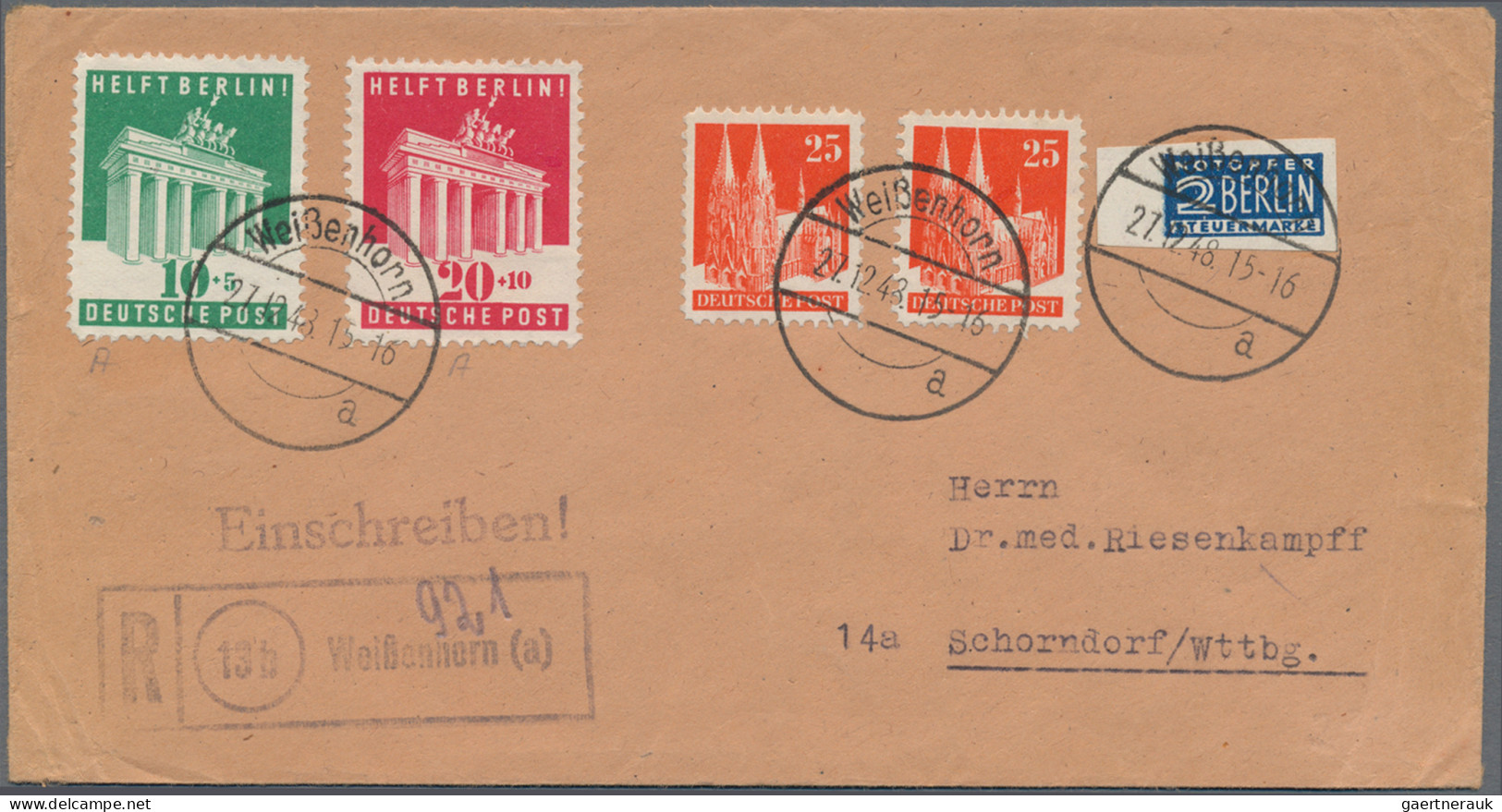 Bizone: 1948, "Berlin-Hilfe", Netter Belege-Posten Mit 17 Mischfrankaturen Und E - Andere & Zonder Classificatie