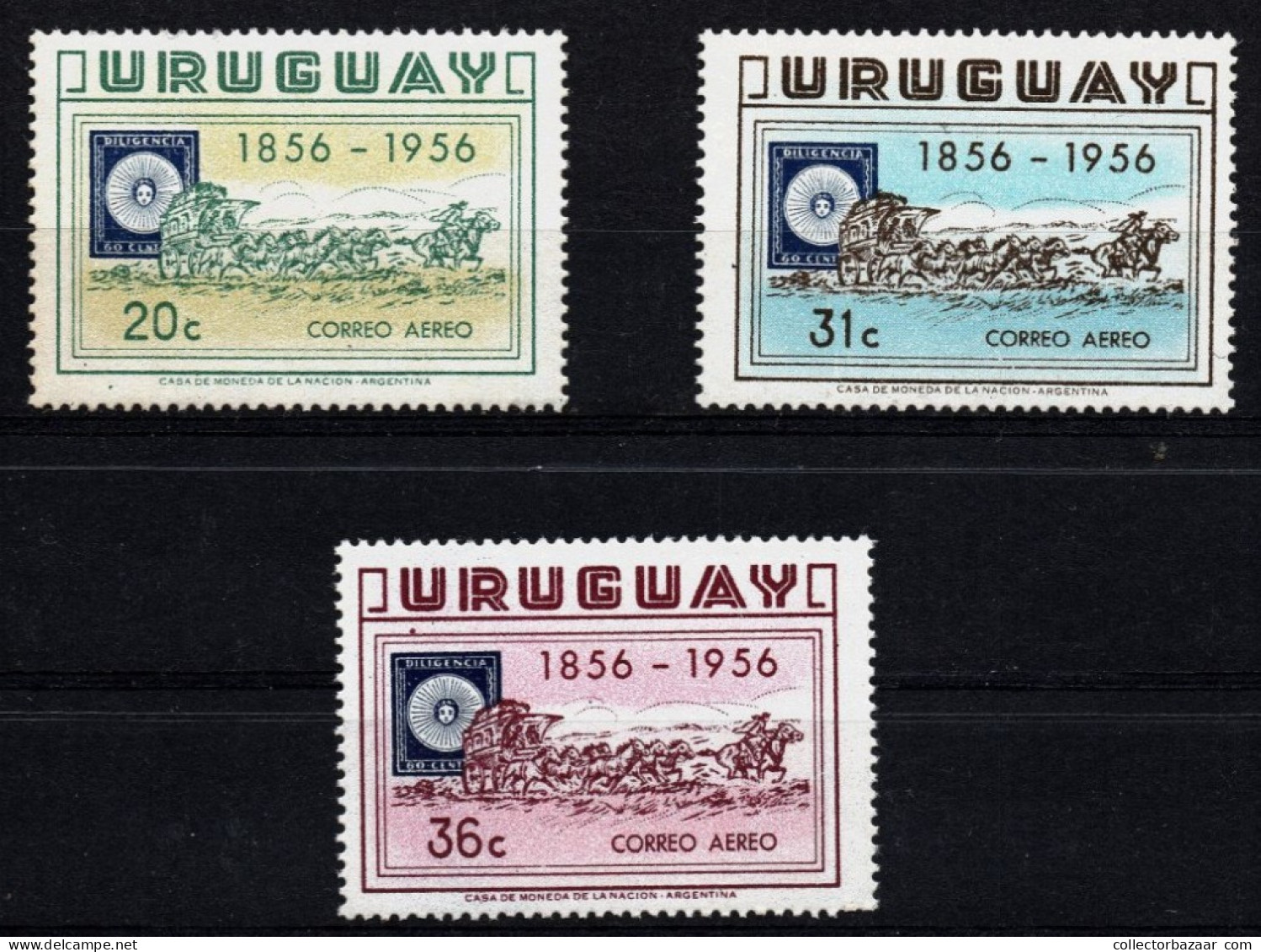 Uruguay +C173-75 Stamp Of 1856 And Stagecoach 1st Postage Stamps Of Uruguay MNH - Uruguay