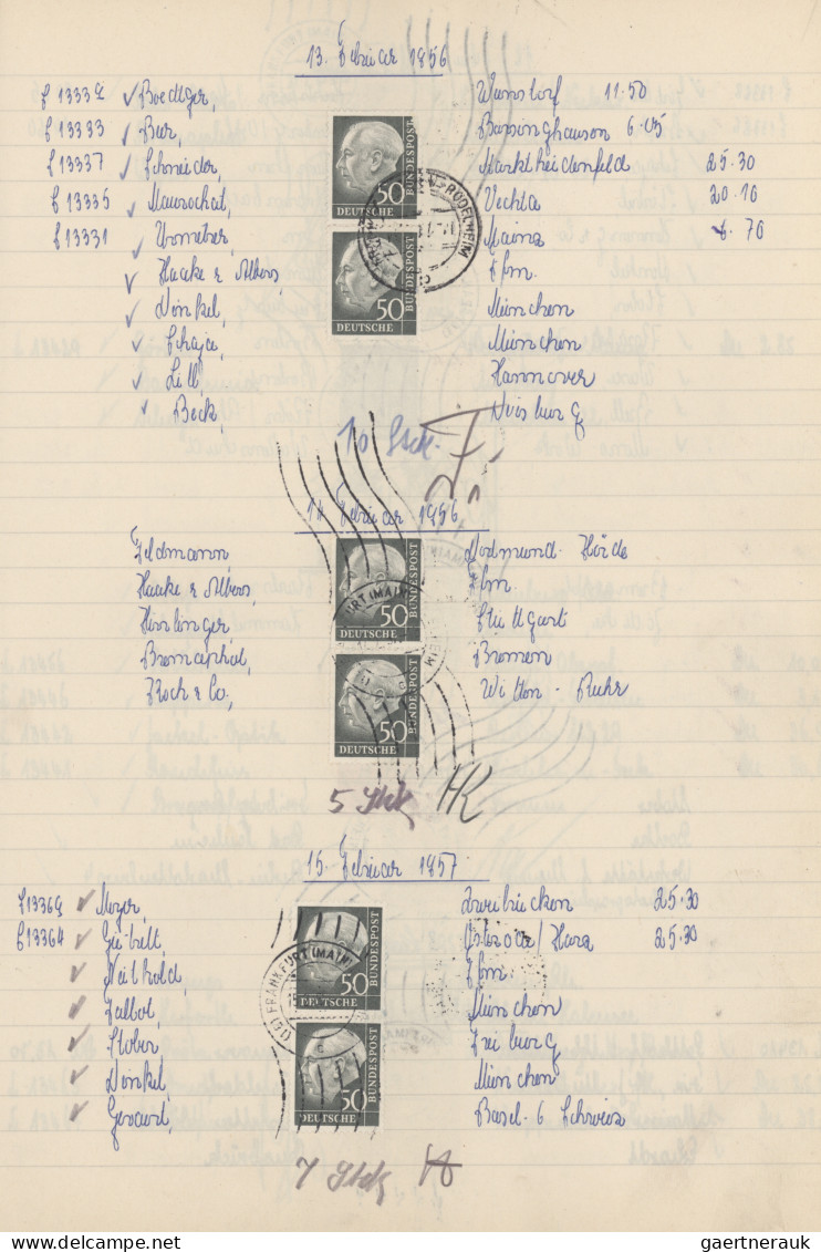 Bundesrepublik Deutschland: 1956/1958, Heuss I/II, Posteinlieferungsbuch (für Pä - Verzamelingen