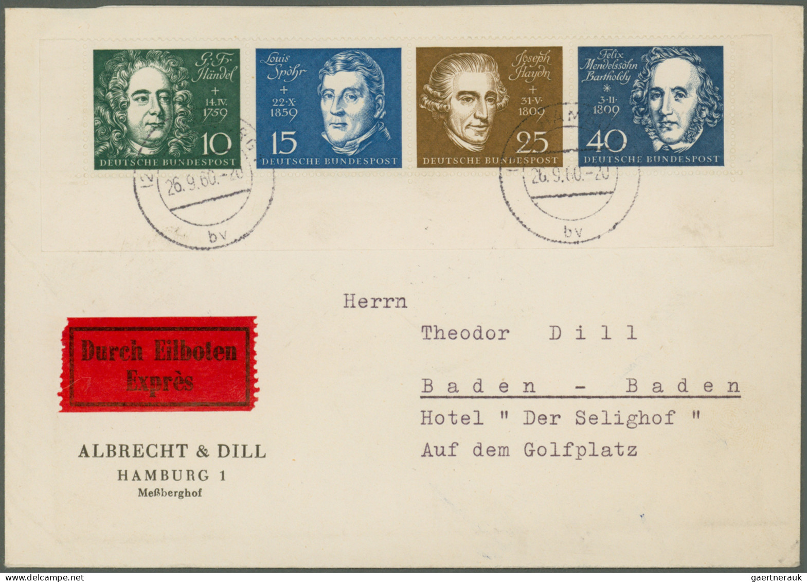 Bundesrepublik Deutschland: 1959/1960, BEETHOVEN-BLOCK, saubere Partie von 50 Br