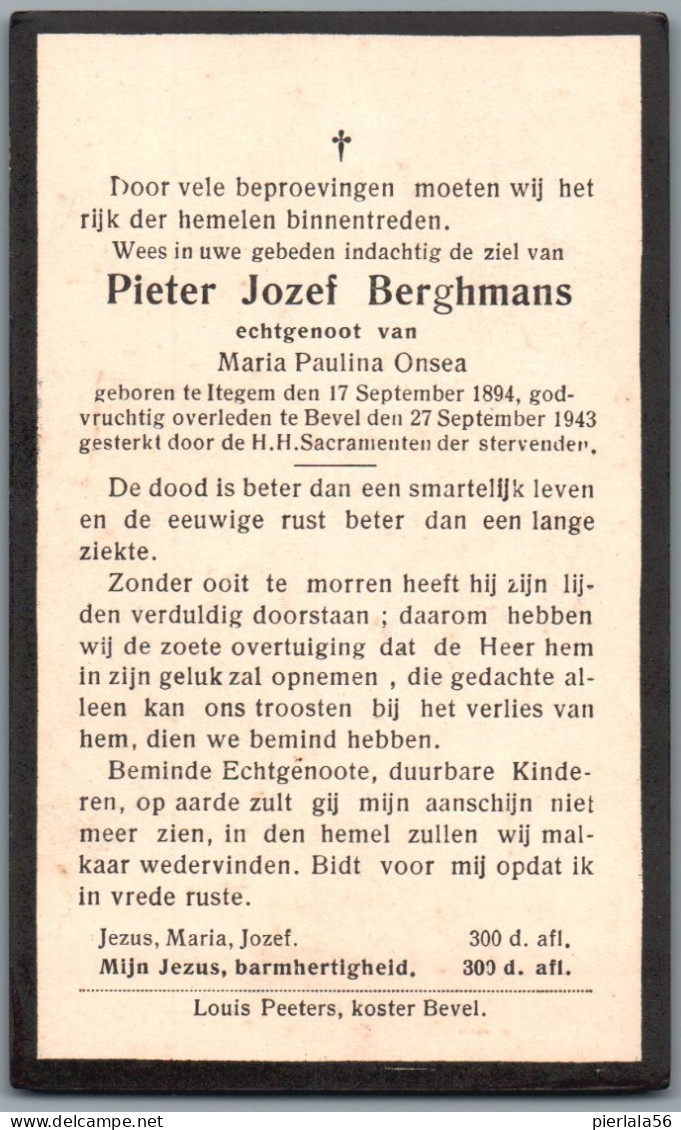 Bidprentje Itegem - Berghmans Pieter Jozef (1894-1943) - Andachtsbilder