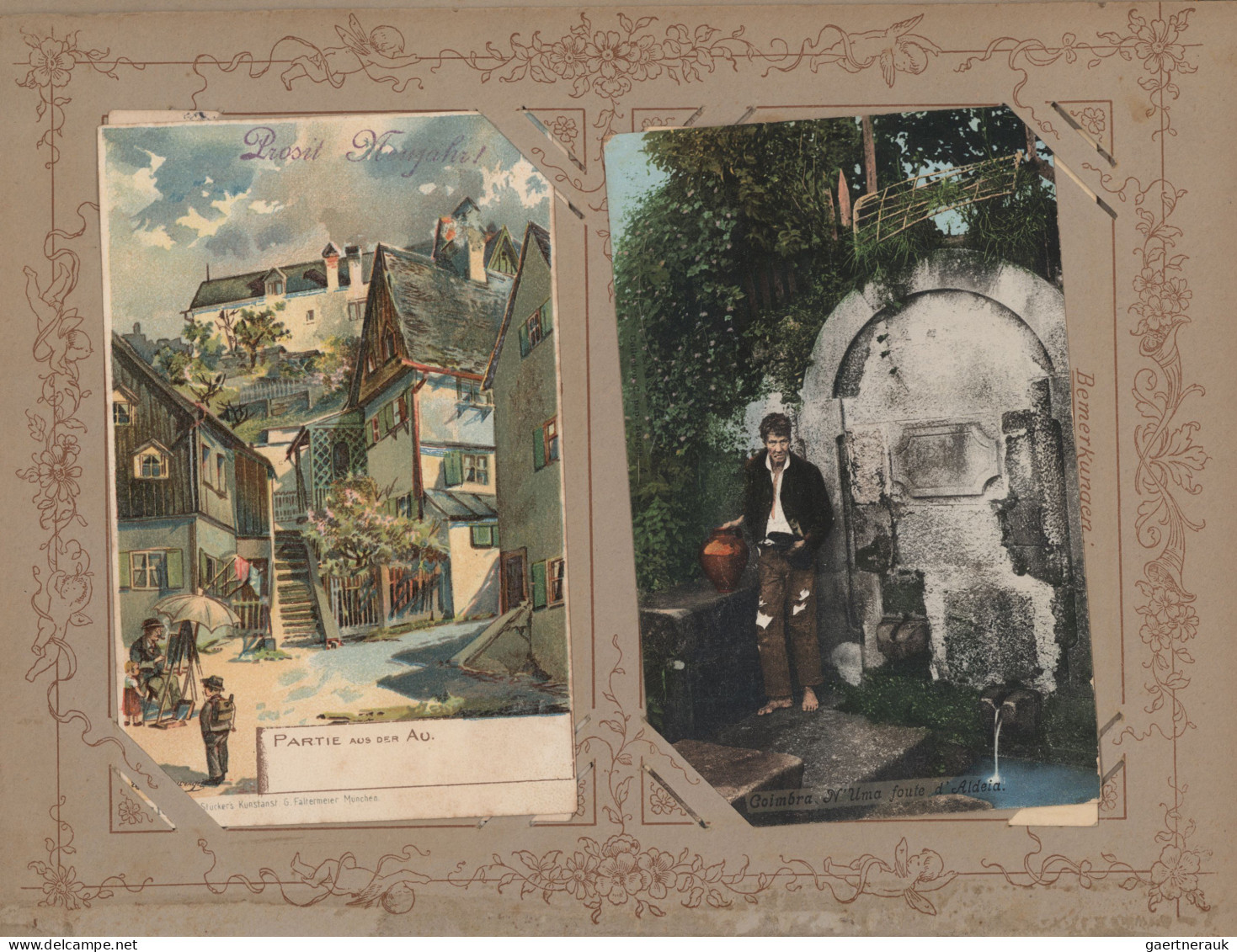 Ansichtskarten: Etliche hundert alte Ansichtskarten in 10 urigen Alben, viele Li