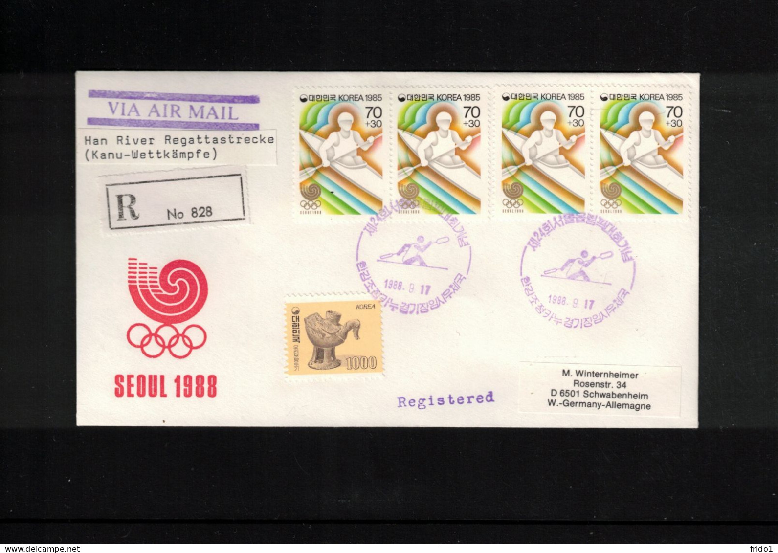 South Korea 1988 Olympic Games Seoul - Han River Regatta Stadion - Canoe Tournament Interesting Registered Letter - Ete 1988: Séoul