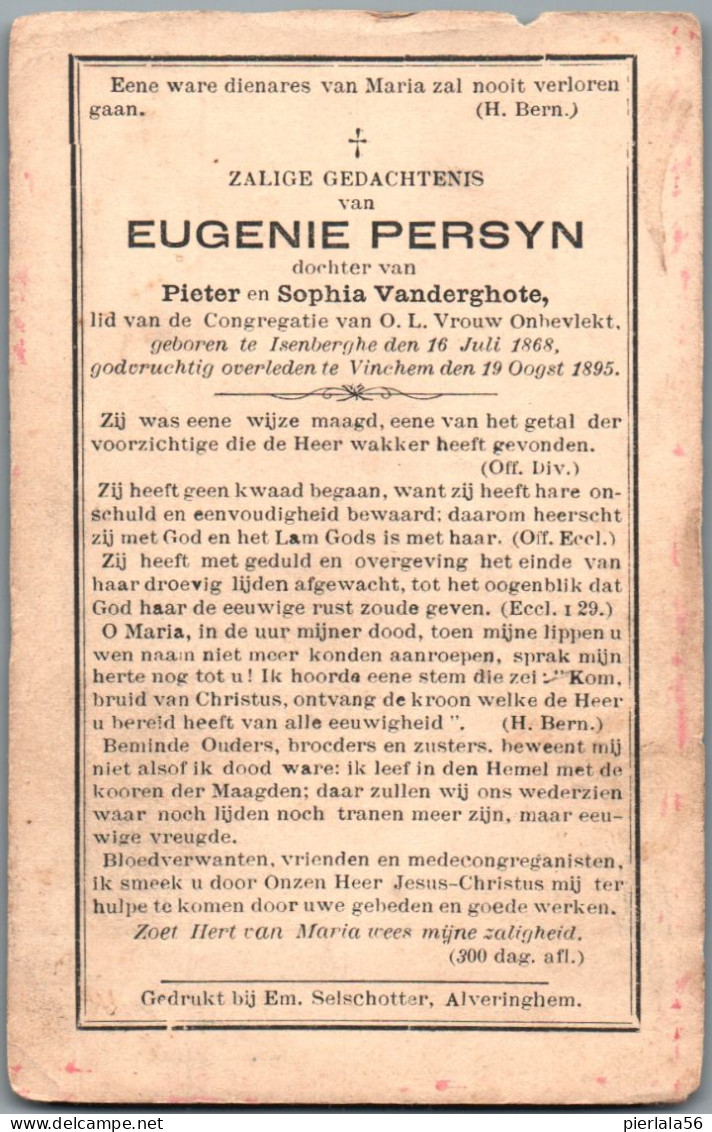 Bidprentje Izenberge - Persyn Eugenie (1868-1895) - Andachtsbilder