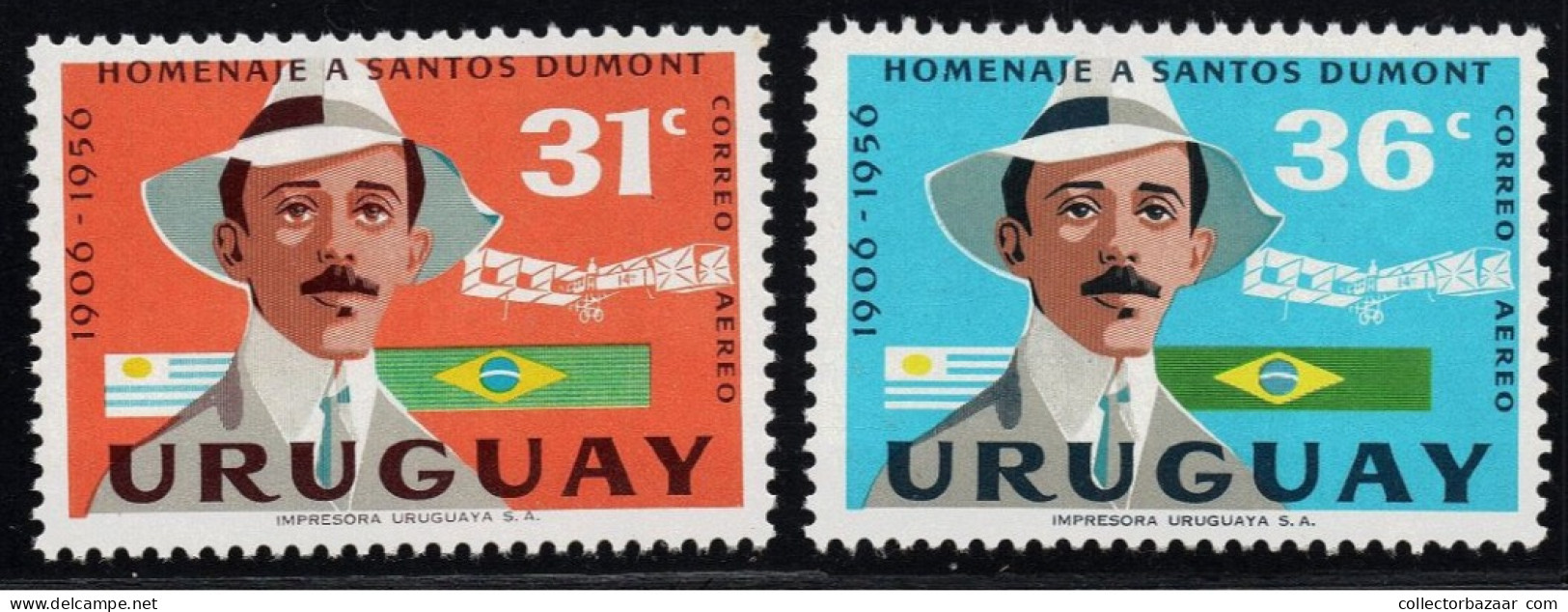 Uruguay +C193-94 Alberto Santos-Dumont Aeronaut Brazil Airplane Flight MNH - Uruguay