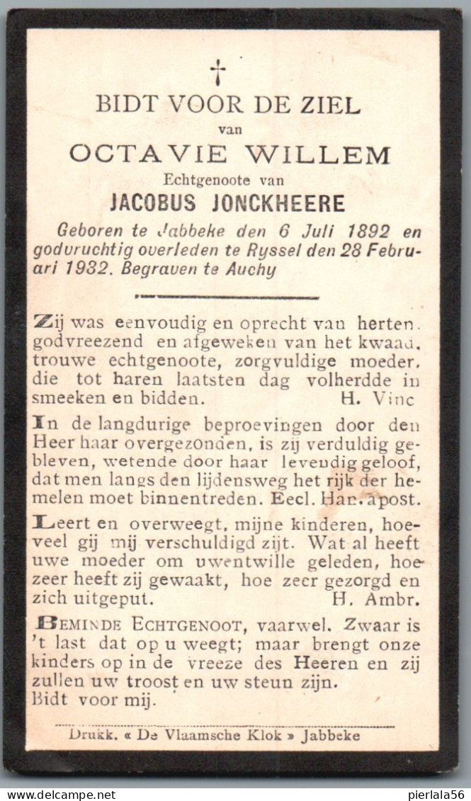 Bidprentje Jabbeke - Willem Octavie (1892-1932) - Andachtsbilder