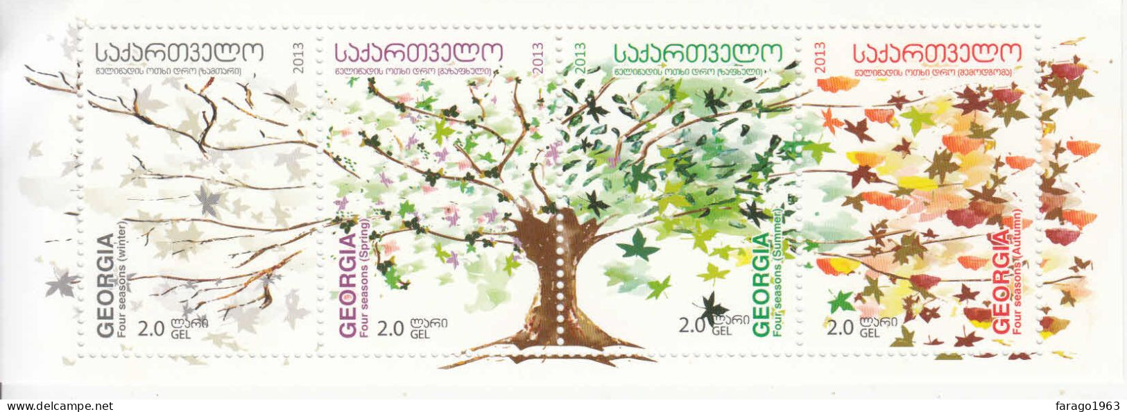 2013 2014 Georgia Seasons Trees **BANG TOP LEFT ** Miniature Sheet Of 4 MNH - Géorgie