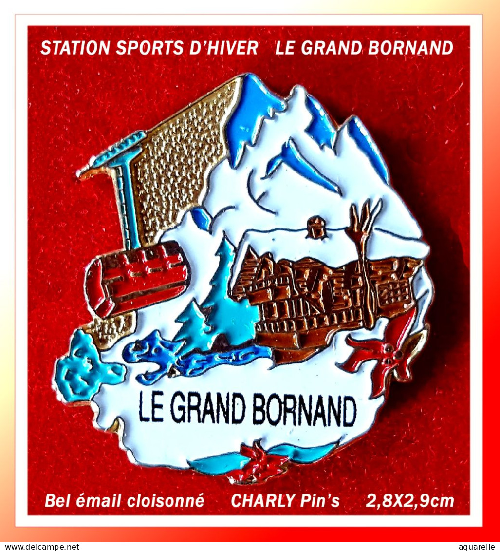 SUPER PIN'S "REGION-VILLE LE GRAND BORNAND" Station De Sports D'Hiver, Signé CHARLY Pin's,  Format 2,8X2,9cm - Villes