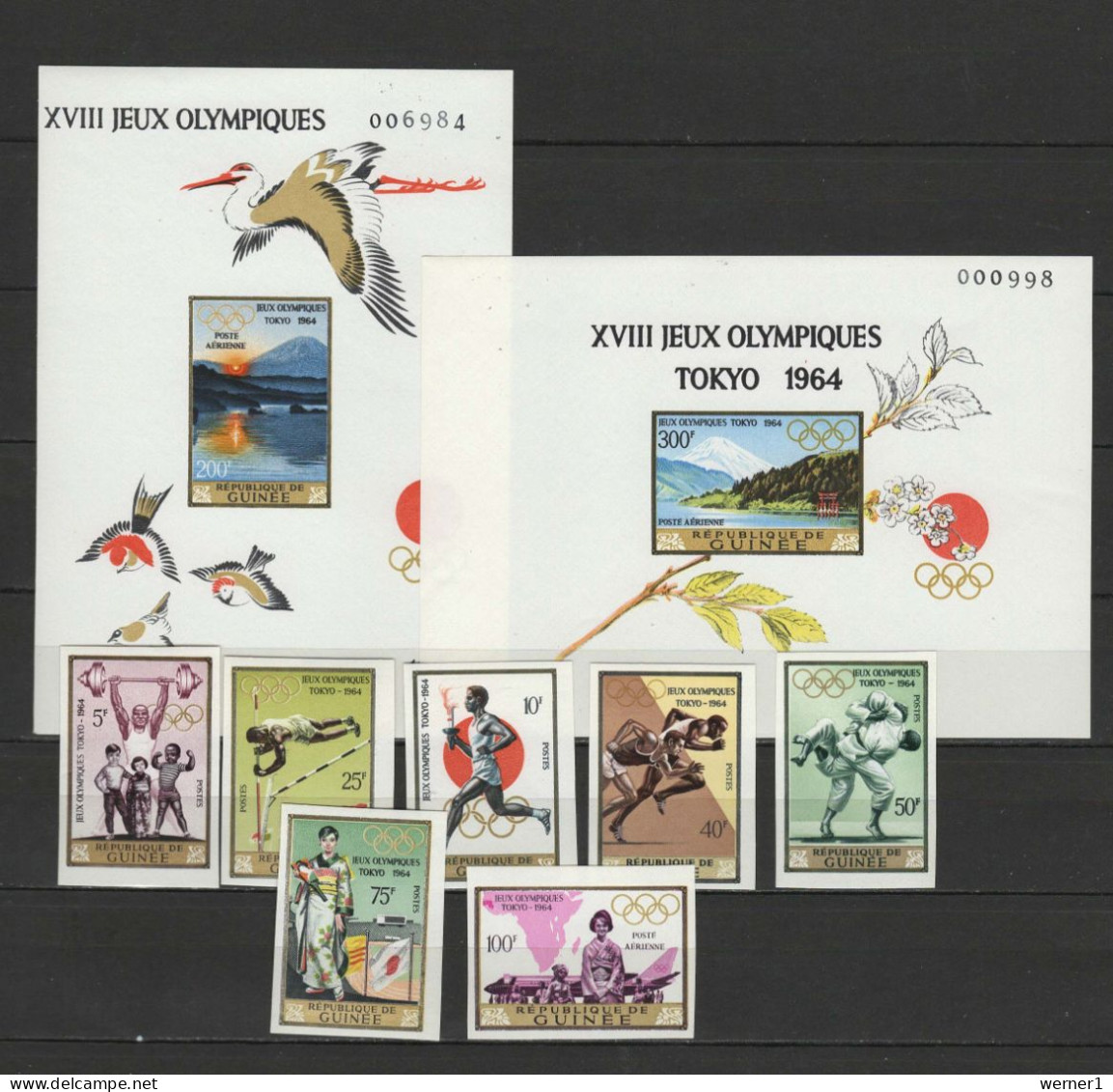 Guinea 1965 Olympic Games Tokyo, Weightlifting, Athletics, Judo Etc. Set Of 7 + 2 S/s Imperf. MNH -scarce- - Ete 1964: Tokyo