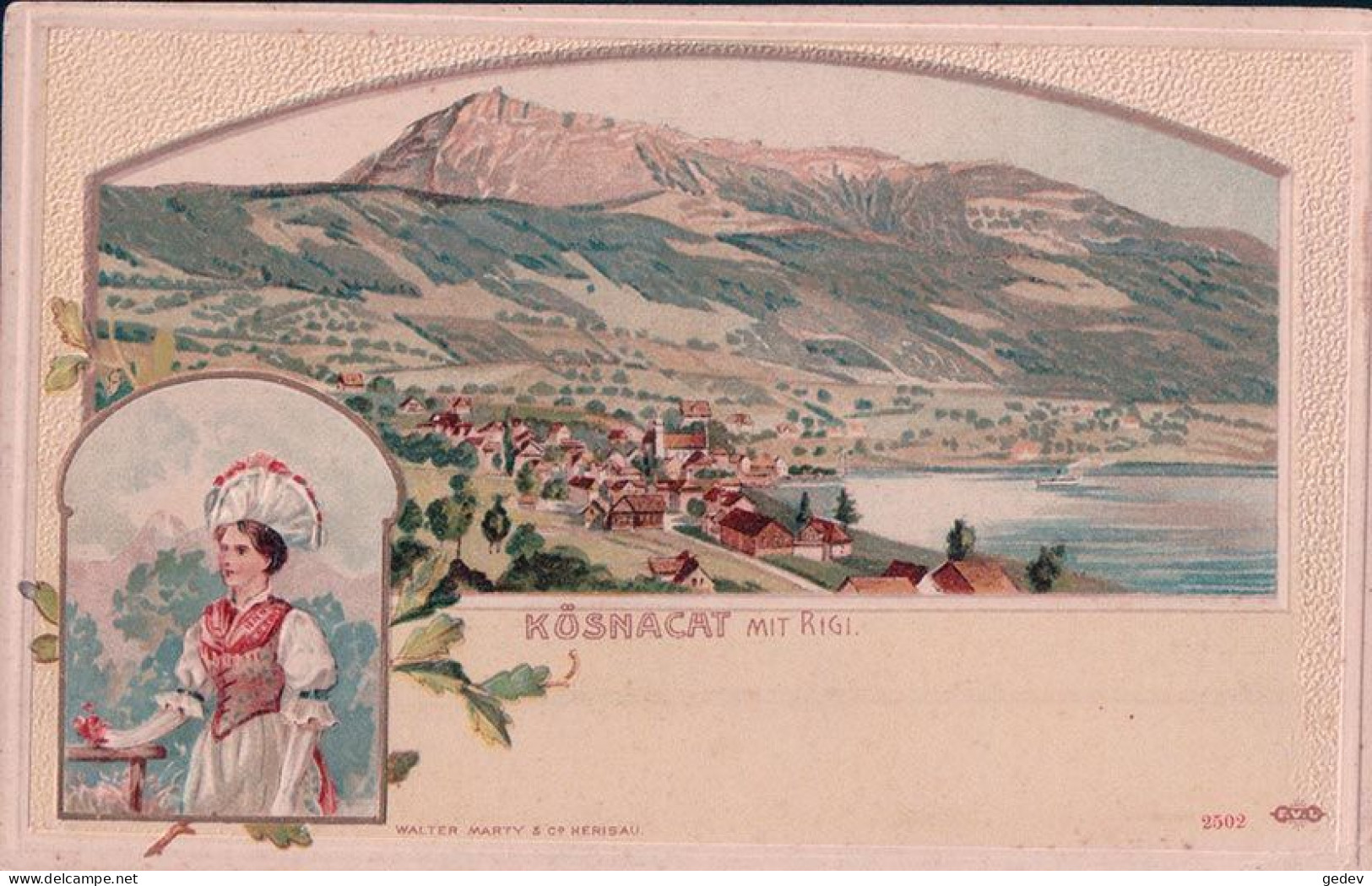 Küssnacht SZ Mit Rigi Et Femme En Costume, Litho (2502) - Küssnacht