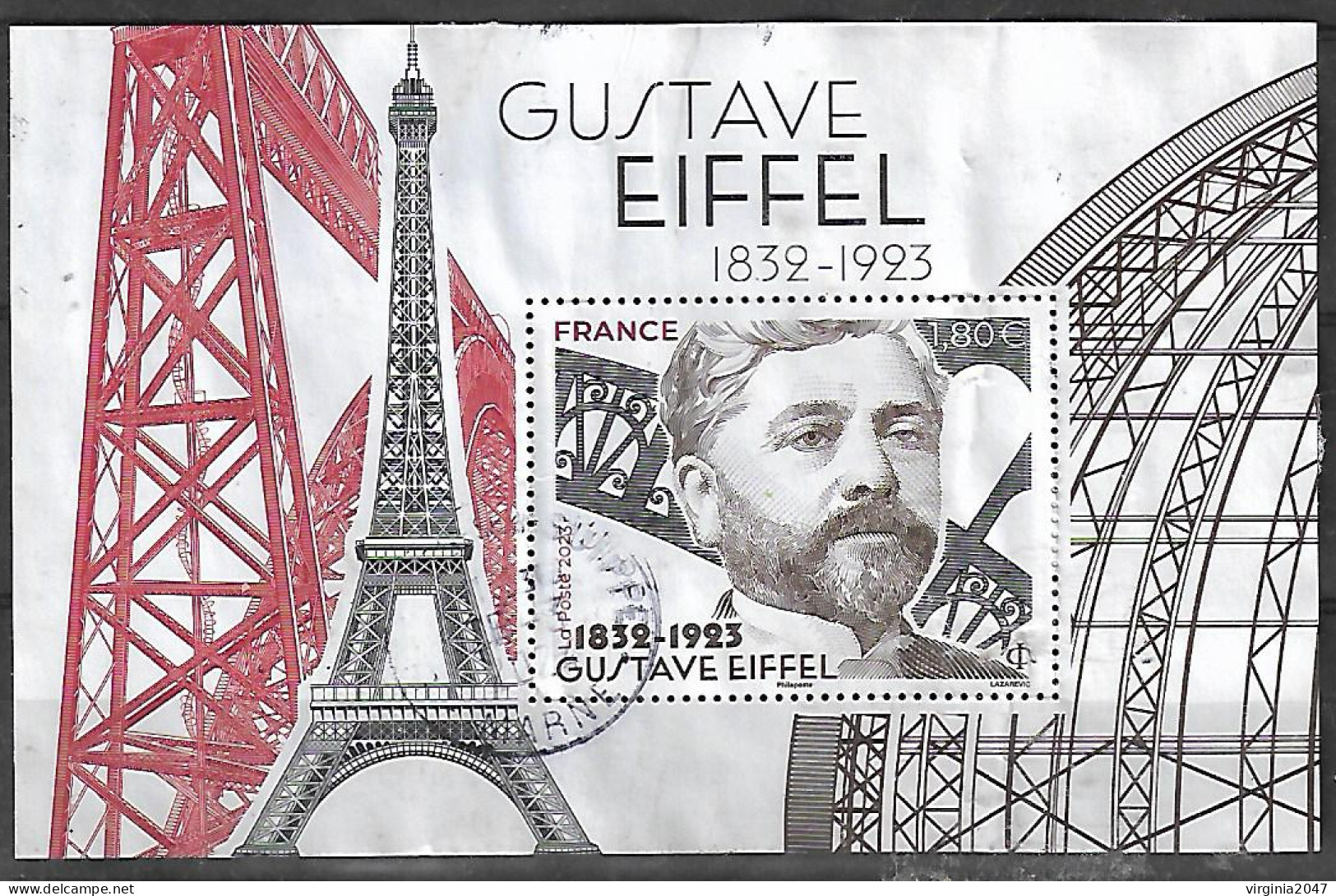 2023 Francia Cent. Muerte De Gustavo Eiffel 1 Block - Gebraucht