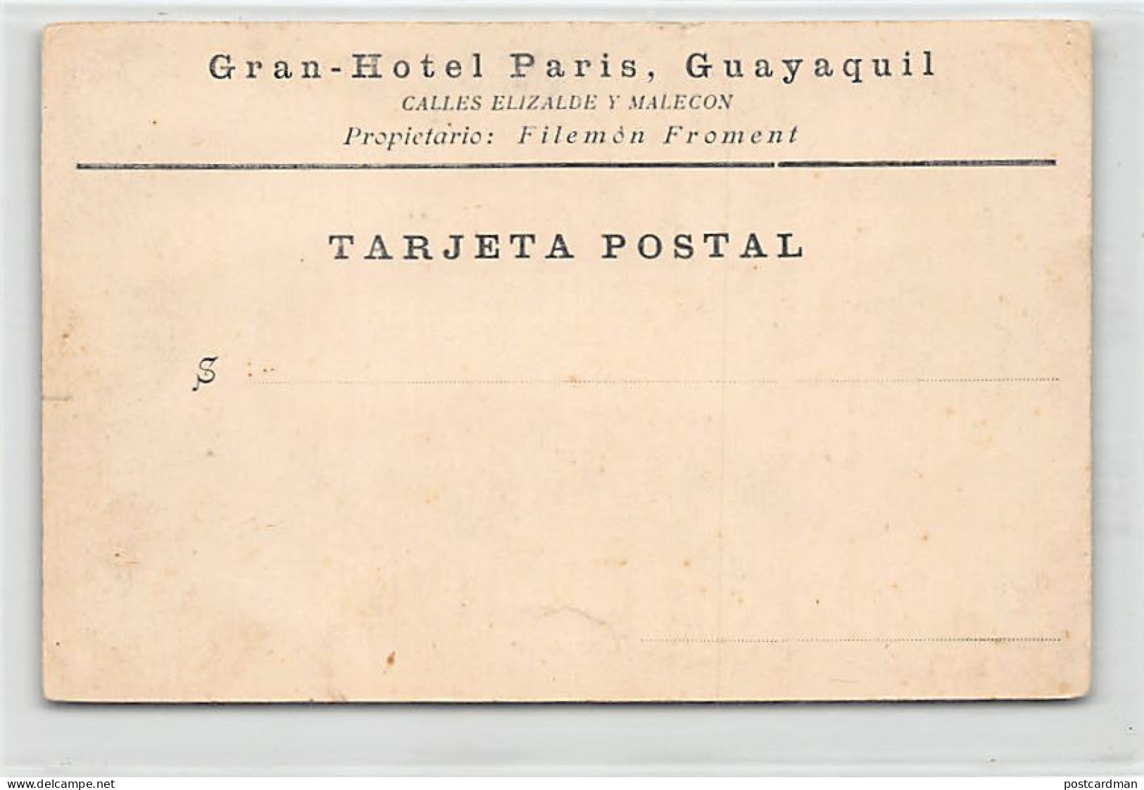 Ecuador - GUAYAQUIL - Gran-Hotel Paris, Calles Elizade Y Malecon - Prop. F. Froment - Comedor - Ed. Desconocido  - Ecuador