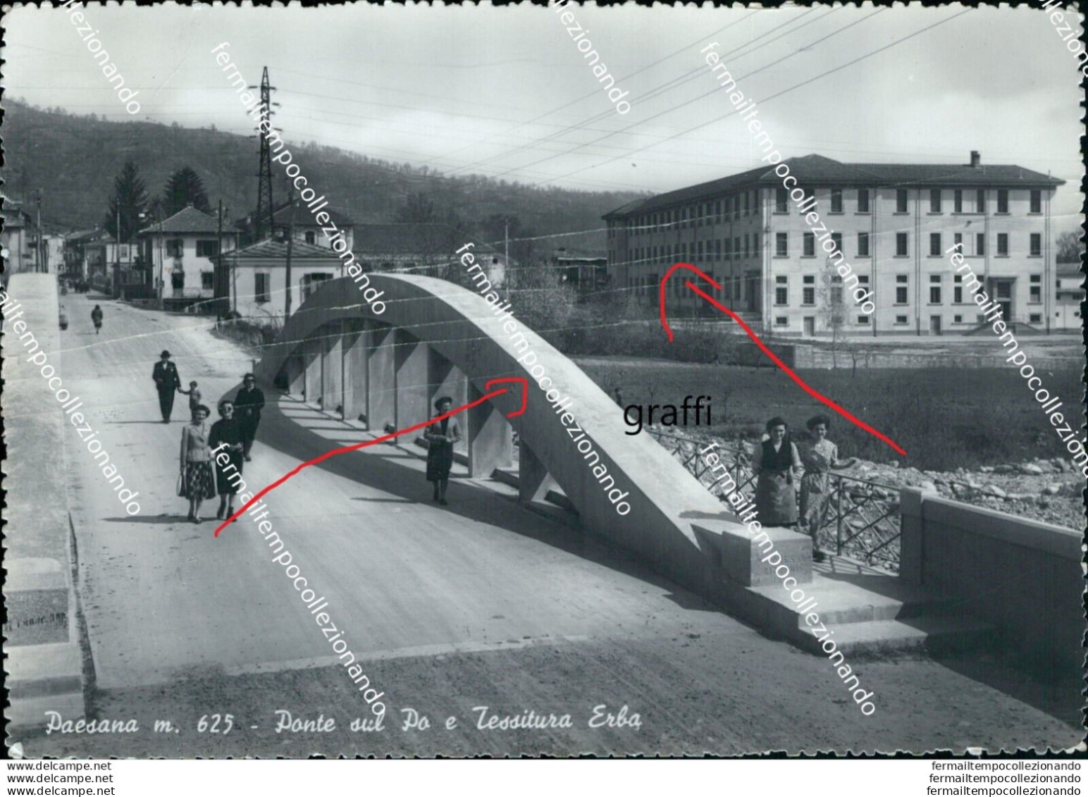 Bu238 Cartolina Paesana Ponte Sul Po E Tessitura Erba  Graffi Cuneo Piemonte - Cuneo