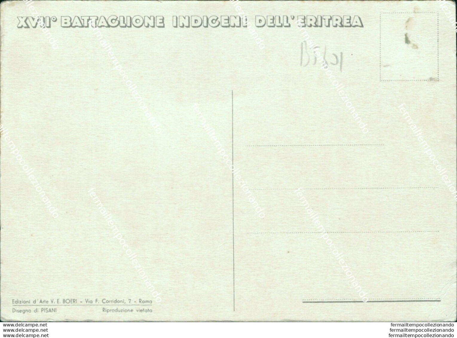 Bt601 Cartolina Militare Colonie ColonialeXVII Battaglione Indigeni Dell'eritrea - Andere & Zonder Classificatie