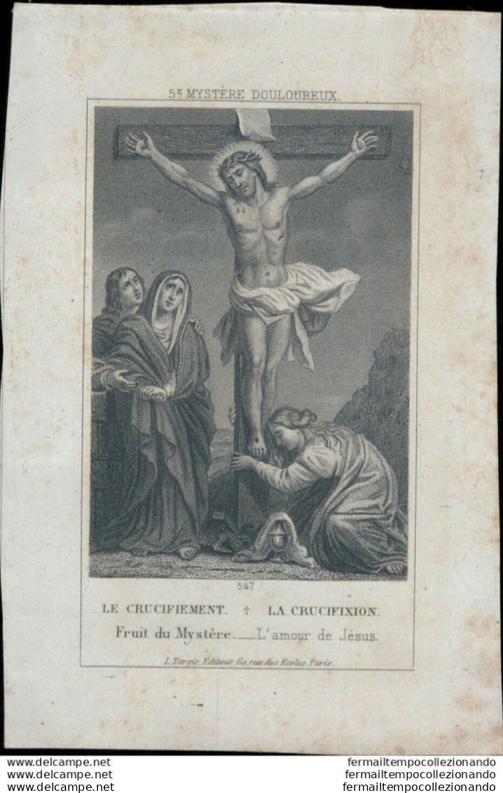 Bn16 Antica Incisione Santino Gesu' 5 Mystere Douloureux - Images Religieuses