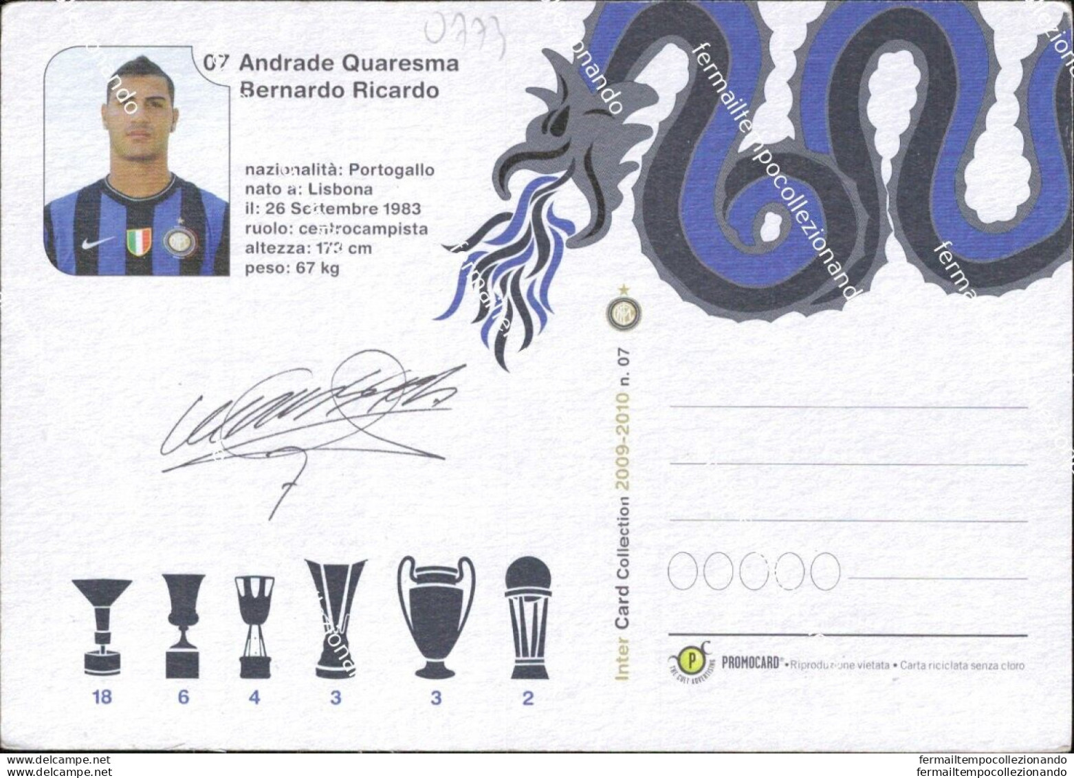 O773 Cartolina  Postcard  Ufficiale Inter Ricardo Quaresma - Fussball