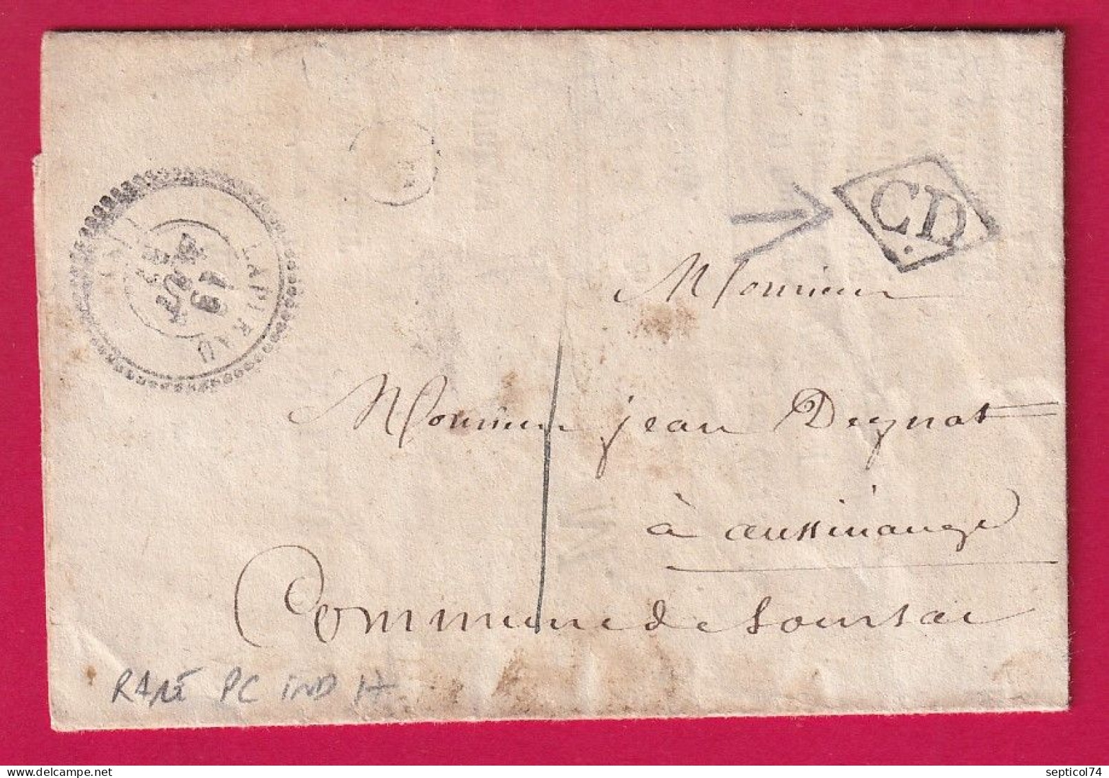 CAD TYPE 22 LAPLEAU CORREZE LOSANGE CD TAXE LOCALE 1 LETTRE - 1801-1848: Précurseurs XIX