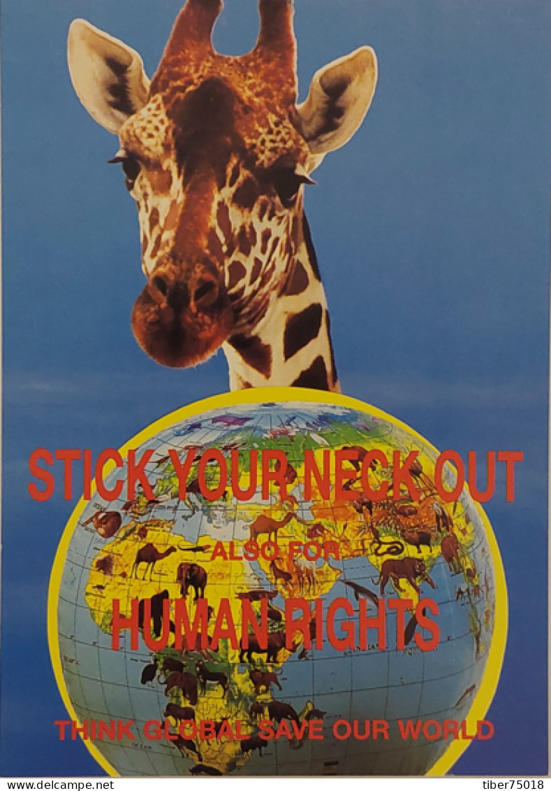 Carte Postale - Stick Your Neck Out Also For Human Rights (girafe) Think Global Save Our World - Publicité