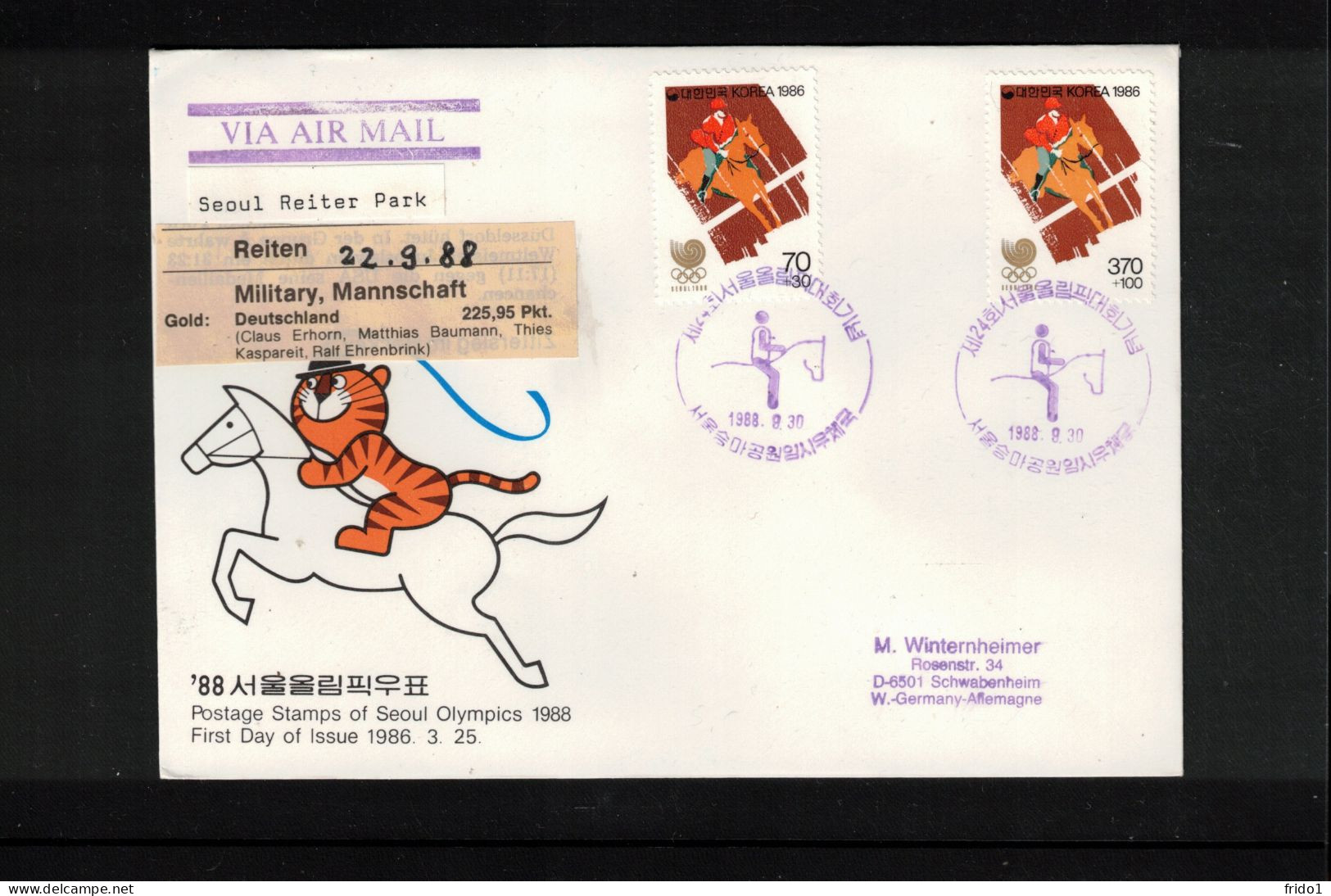 South Korea 1988 Olympic Games Seoul - Seoul Rider's Park - Military Teams Interesting Cover - Verano 1988: Seúl