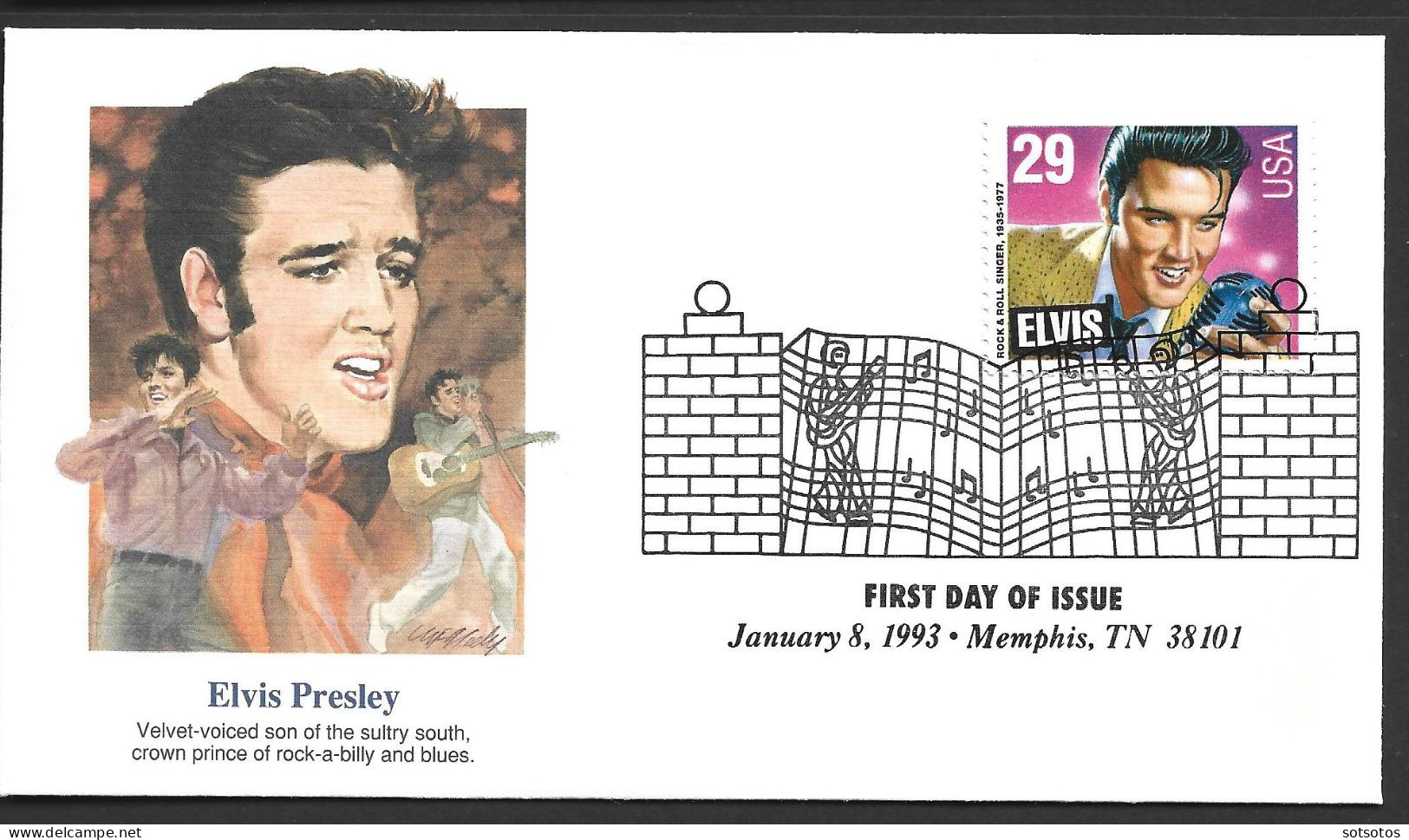 Fascinated Little Topical Collection With Music Topic: Elvis Presley Large Photo (25,5x20 Cm) With The Appropriate Stamp - Musique