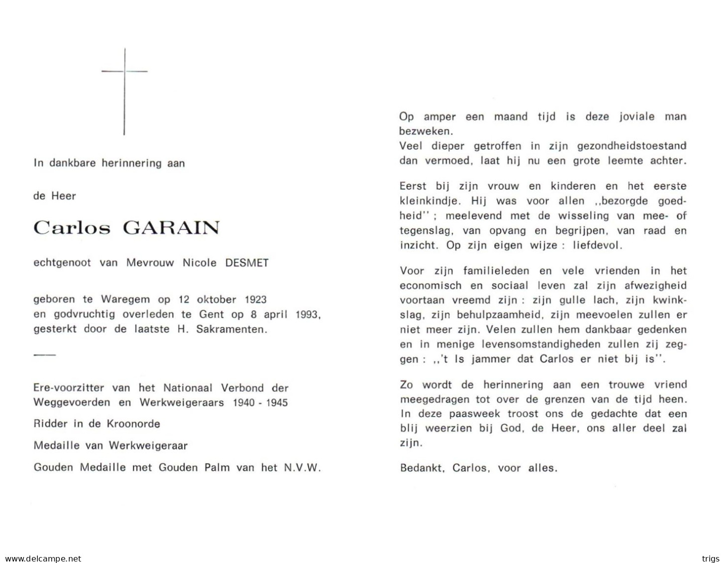 Carlos Garain (1923-1993) - Devotieprenten