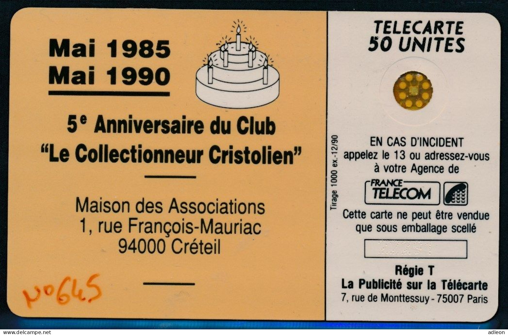 Télécartes France - Privées N° Phonecote D498 - Collectionneur Cristollien / William Guez - Privées