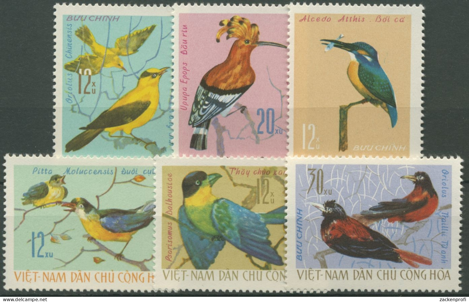 Vietnam 1966 Vögel Wiedehopf, Eisvogel, Blutpirol 456/61 A Ungebraucht O.G. - Viêt-Nam