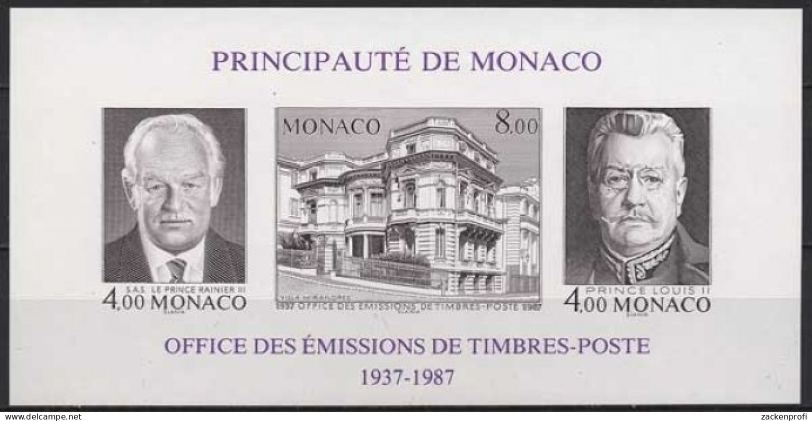 Monaco 1987 Briefmarken Fürst Rainier Fürst Louis Block 37 B Postfrisch (C91361) - Blocs