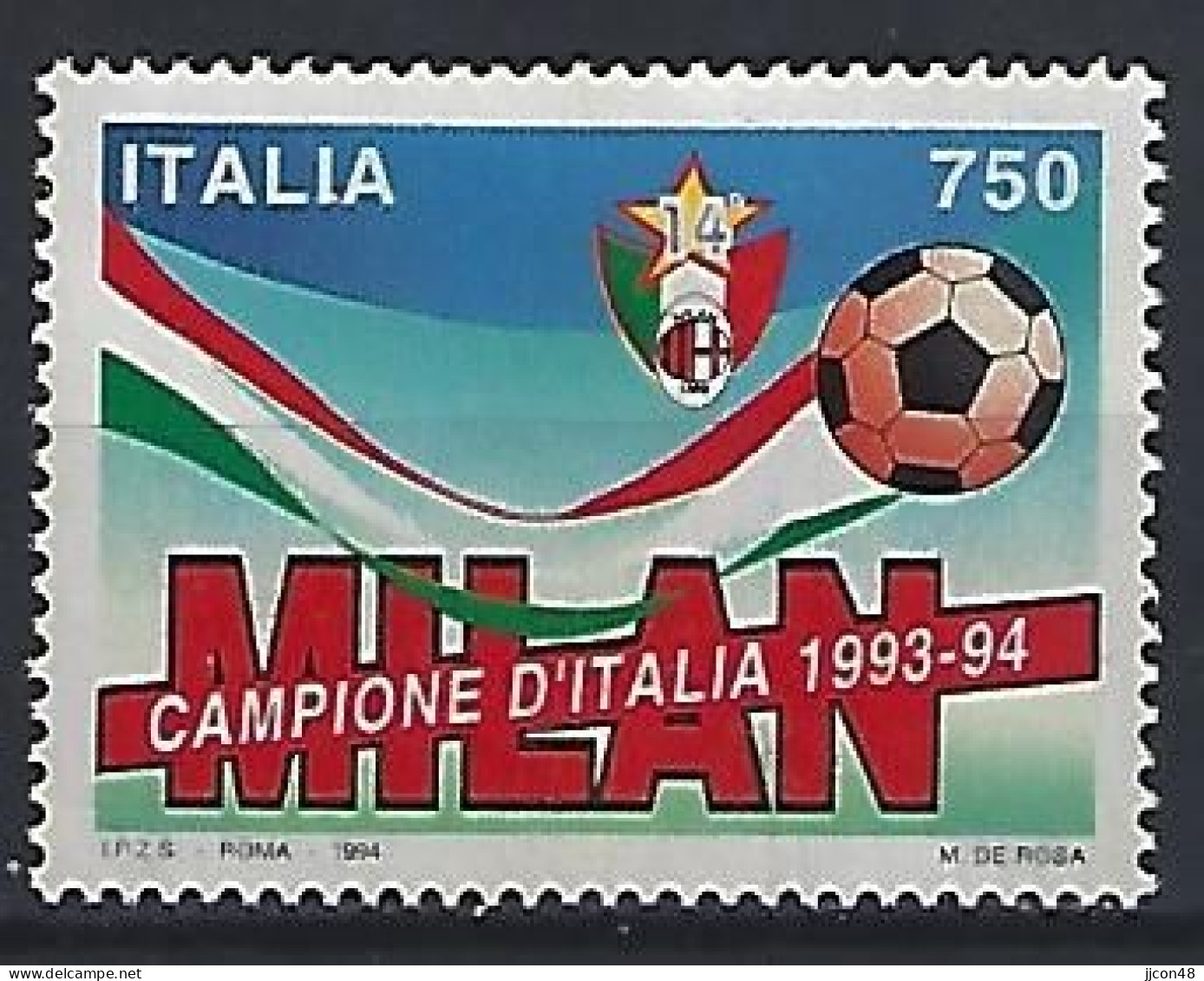 Italy 1994  Fussballmeisterschaft 1993/94 AC Mailand  (o) Mi.2327 - 1991-00: Usados
