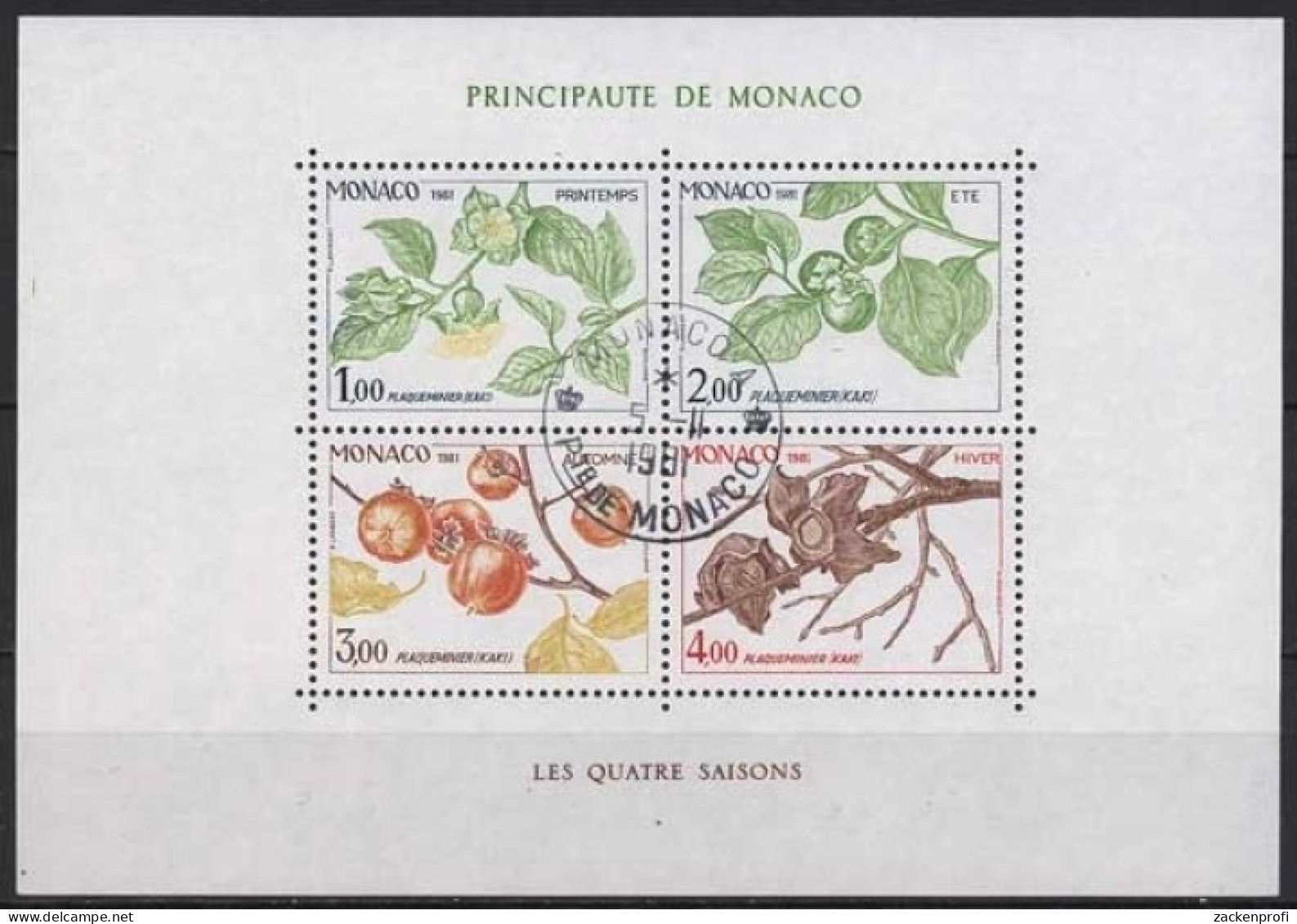 Monaco 1981 Vier Jahreszeiten Kakipflaume Block 18 Gestempelt (C91400) - Blocks & Sheetlets