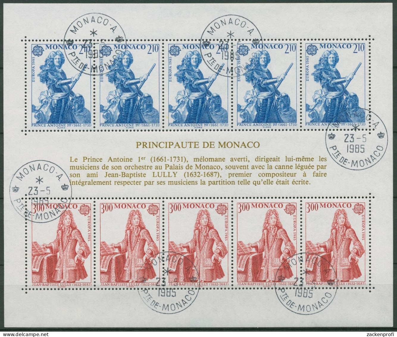 Monaco 1985 Europa CEPT Jahr Der Musik Block 28 Gestempelt (C91381) - Blocks & Sheetlets