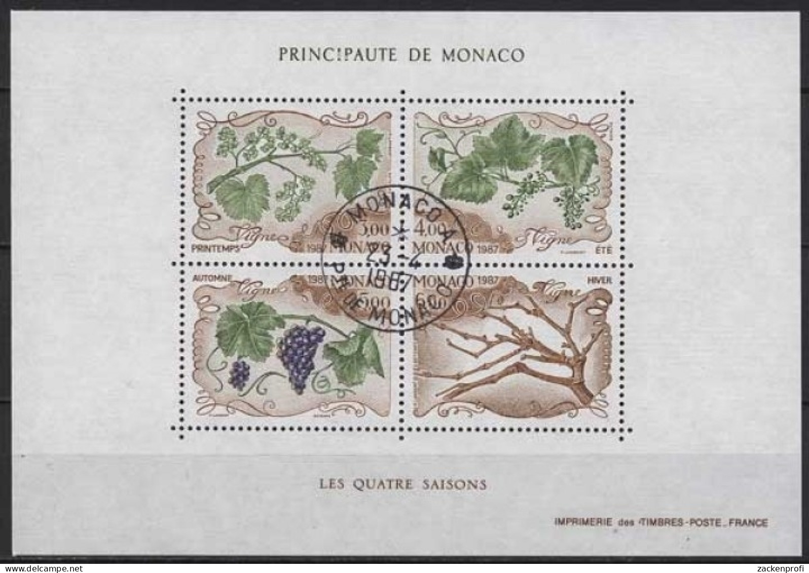 Monaco 1987 Vier Jahreszeiten Weinrebe Block 36 Gestempelt (C91364) - Blocs