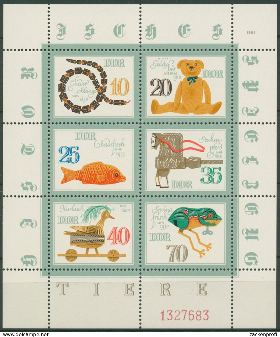 DDR 1981 Historisches Spielzeug Tiere Kleinbogen 2661/66 K Postfrisch (C97015) - Other & Unclassified