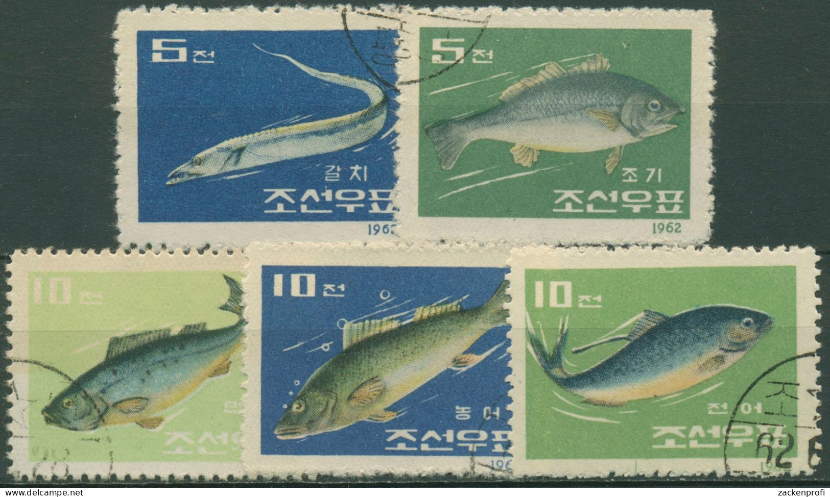 Korea (Nord) 1962 Tiere Meeresfische Tüpfelhering 408/12 Gestempelt - Corée Du Nord